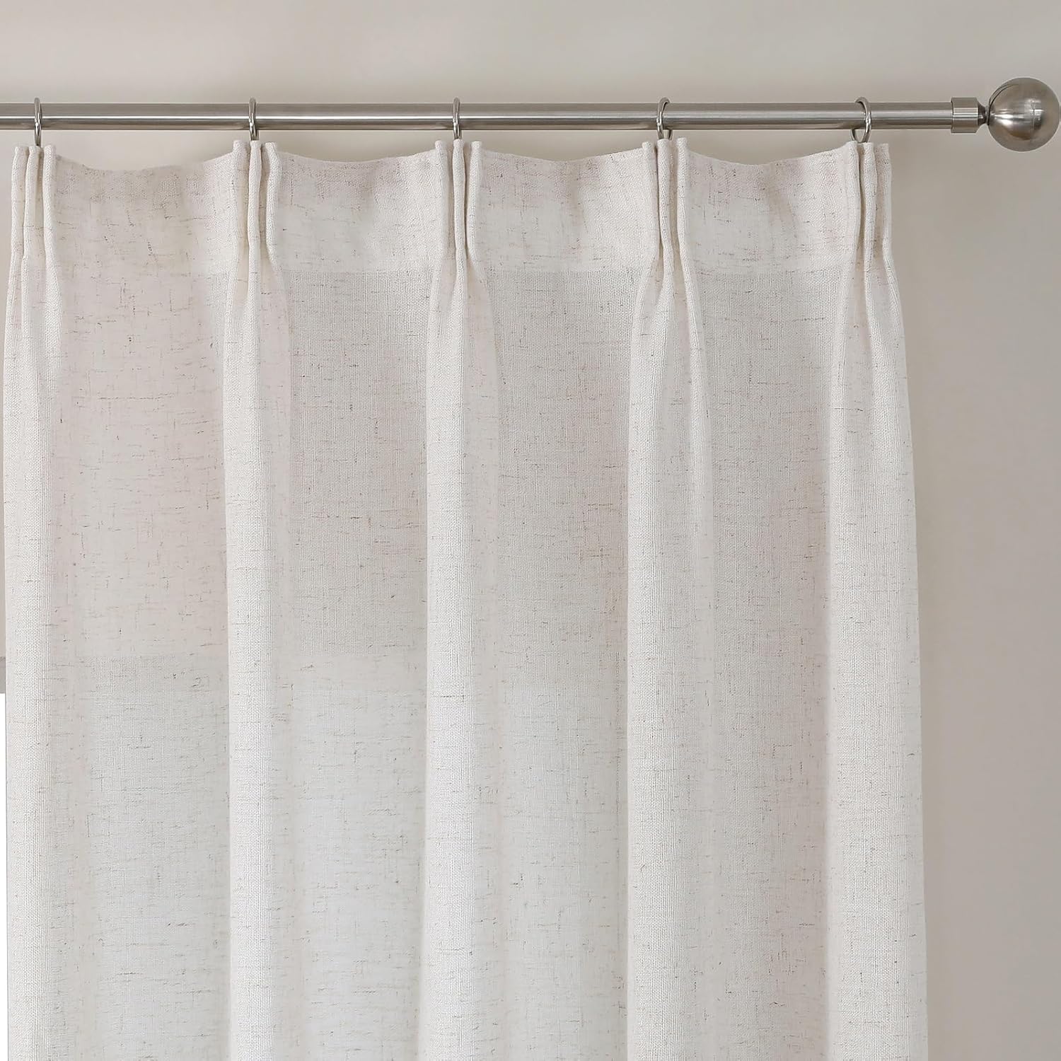 Ftinala Neutral Linen Semi Sheer Curtains 108 Inches Long, Cream Light Filtering Sliding Glass Door Curtains & Drapes, Modern Farmhouse Window Panel, Pinch Pleat Floor to Ceiling Curtain with Hook