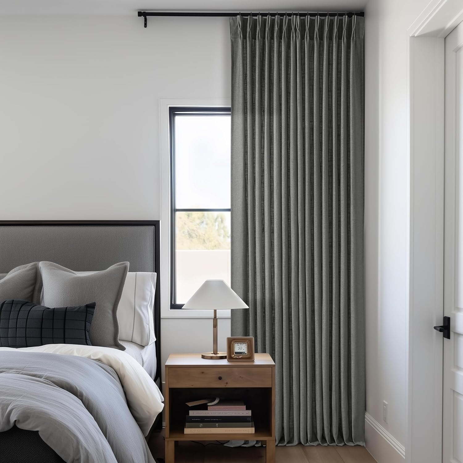 Natural Pinch Pleated Linen Curtains 84 Inch Length 2 Panels for Living Room Bedroom Textured Cream Ivory Birch Semi Sheer Boho Neutral Back Tab Pinch Pleat Hooks Rings Window Curtain 84 Inches Long