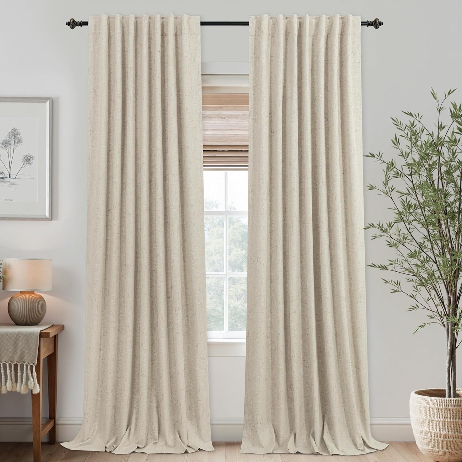 Extra Wide Soundproof Blackout Curtains with Pleated Back Tab Rod Pocket,96 Inch Long 2 Panel Set Thermal Curtain for Winter Insulated to Keep Cold Out Noise Reducing Curtains for Living Room Bedroom