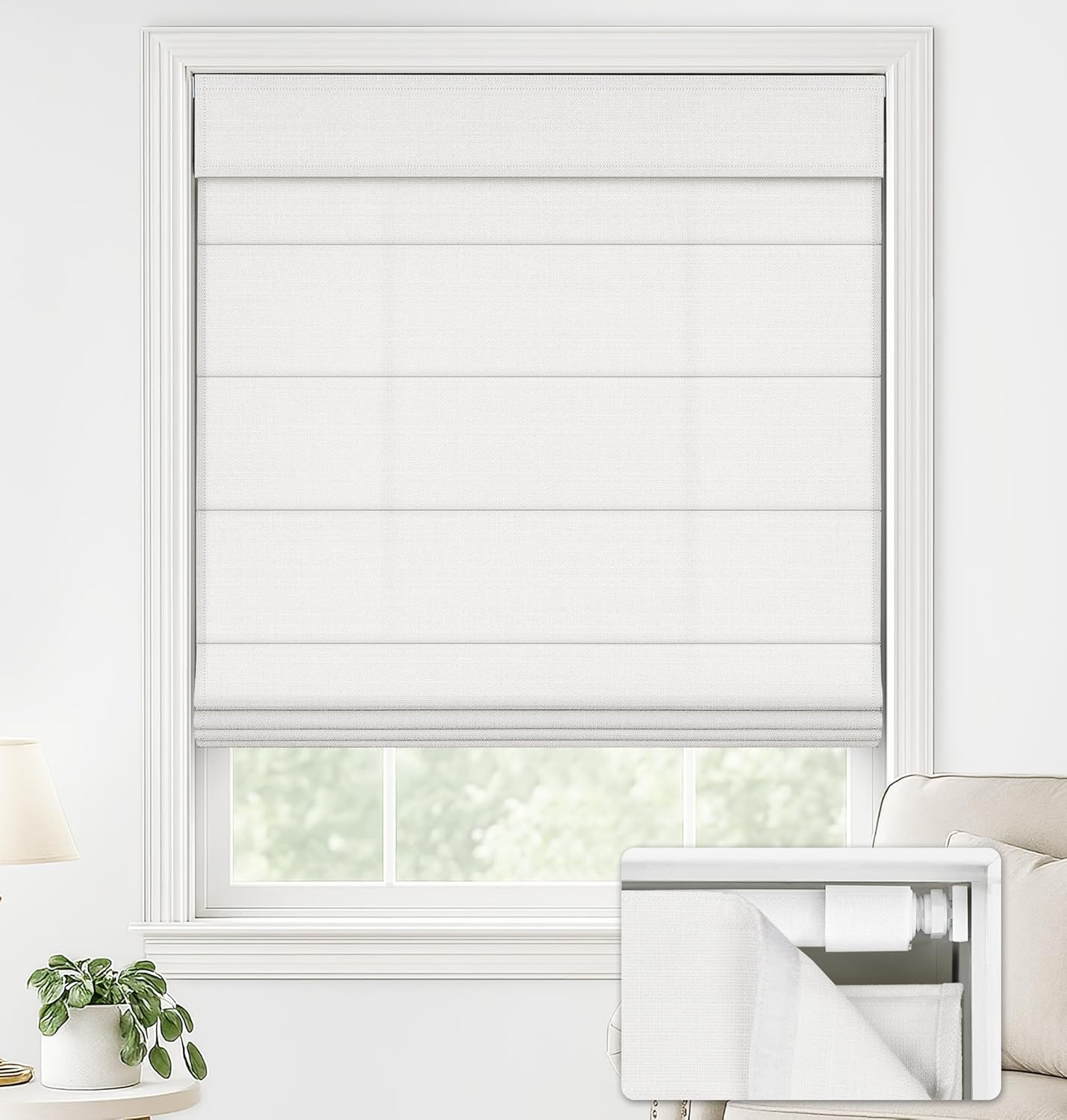 LazBlinds No Drill Roman Shades for Windows, Cordless Blackout Window Shades with UV Protection, Polyester Fabric for Bedroom & Living Room, 35" W x 64" H, Natural