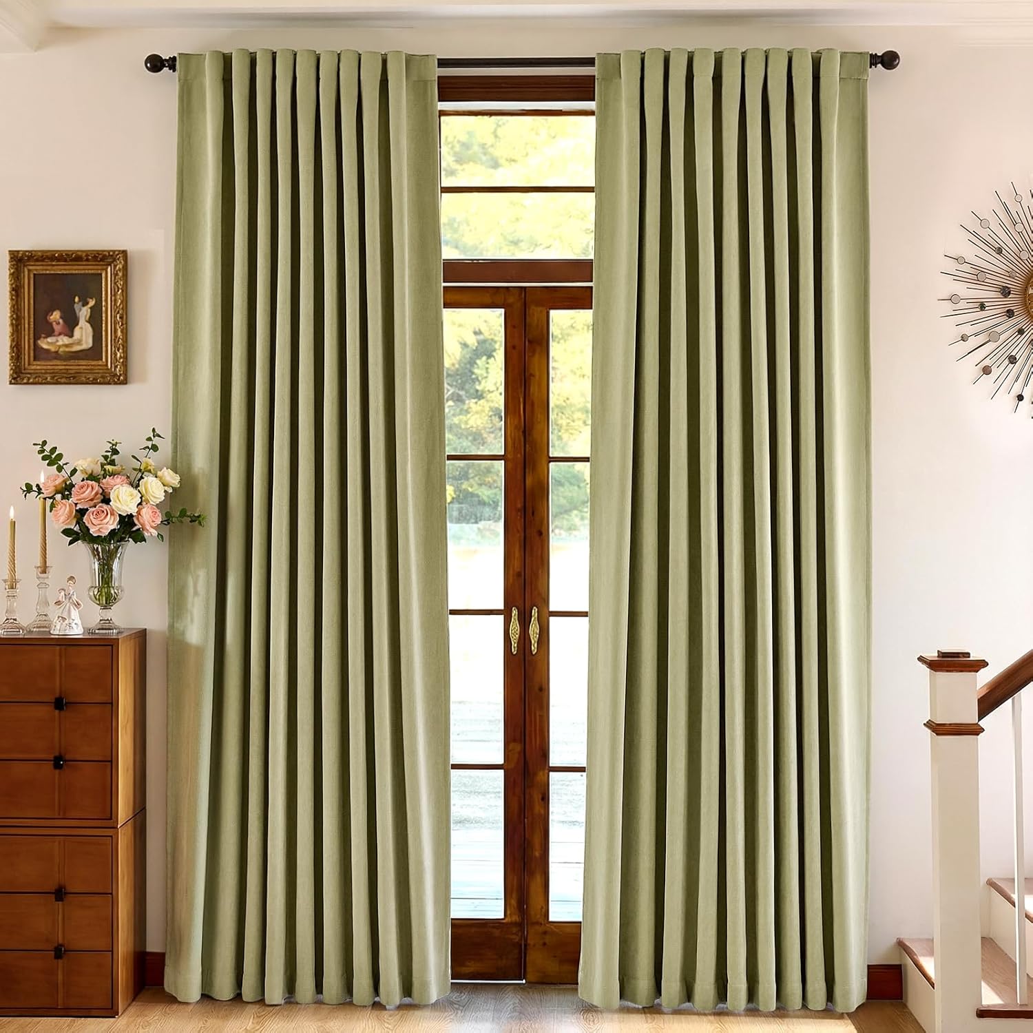 Chenille Blackout Curtains 96 Inches Long Thermal Insulated Curtains for Living Room Bedroom Grey Light Blocking Privacy Drapes Thick Noise Reducing Window Curtains 2 Panle Set Back Tab Neutral Drapes