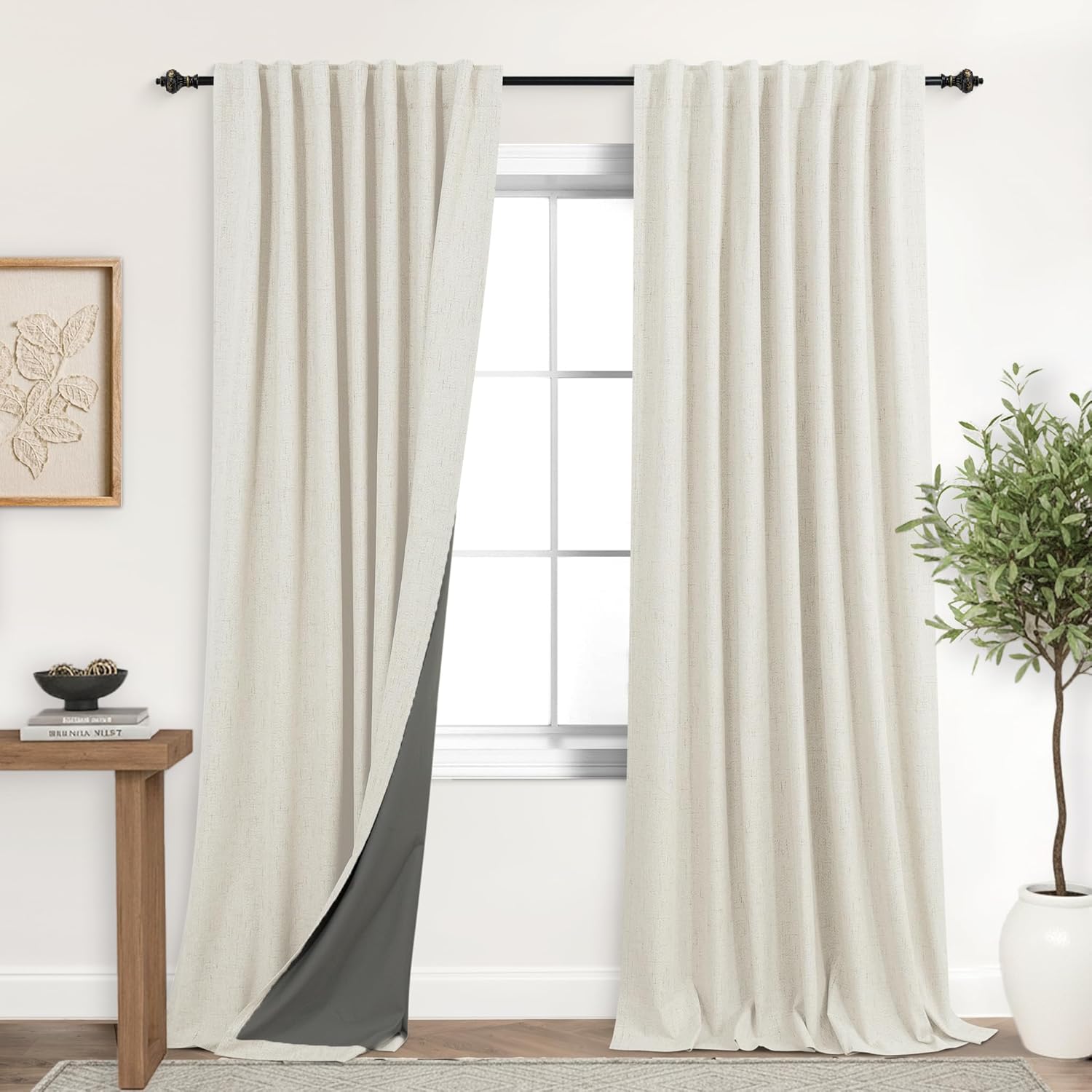 Extra Wide Soundproof Blackout Curtains with Pleated Back Tab Rod Pocket,96 Inch Long 2 Panel Set Thermal Curtain for Winter Insulated to Keep Cold Out Noise Reducing Curtains for Living Room Bedroom
