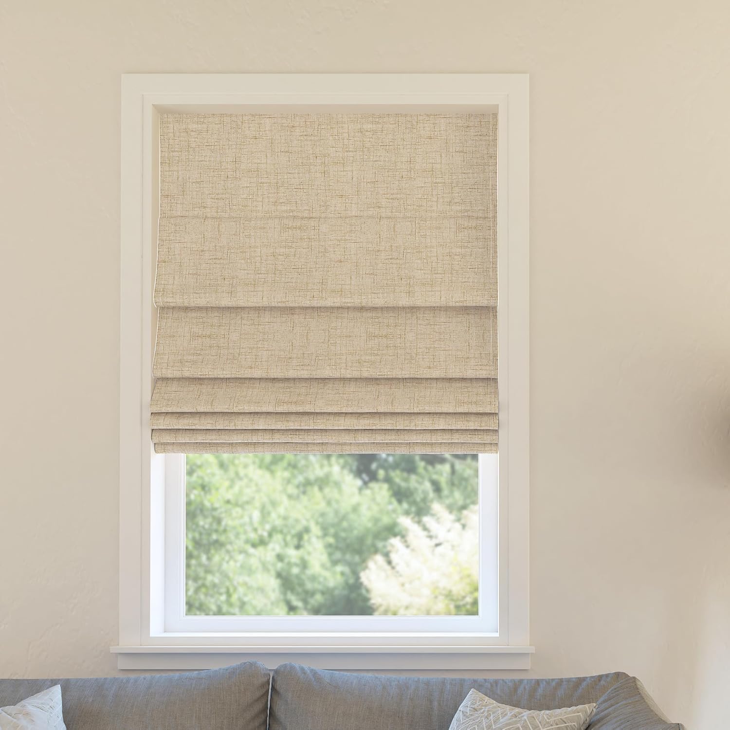 Sun Zero Seraphina Textured 100% Total Blackout Cordless Roman Shade, Taupe, 35" W x 64" H