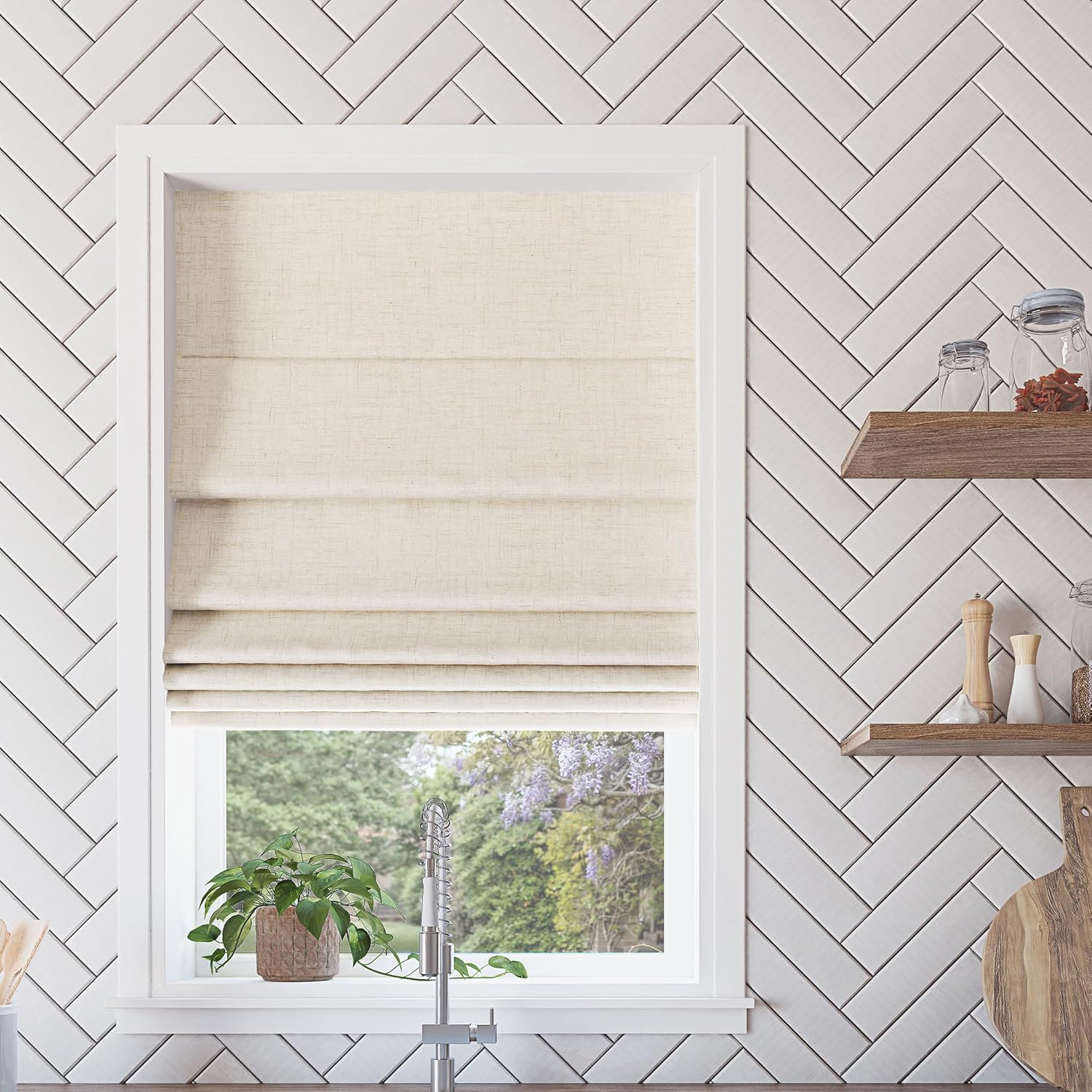 Sun Zero Seraphina Textured 100% Total Blackout Cordless Roman Shade, Taupe, 35" W x 64" H