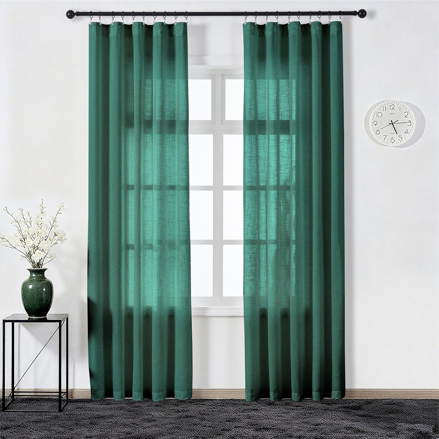 Ftinala Neutral Linen Semi Sheer Curtains 108 Inches Long, Cream Light Filtering Sliding Glass Door Curtains & Drapes, Modern Farmhouse Window Panel, Pinch Pleat Floor to Ceiling Curtain with Hook