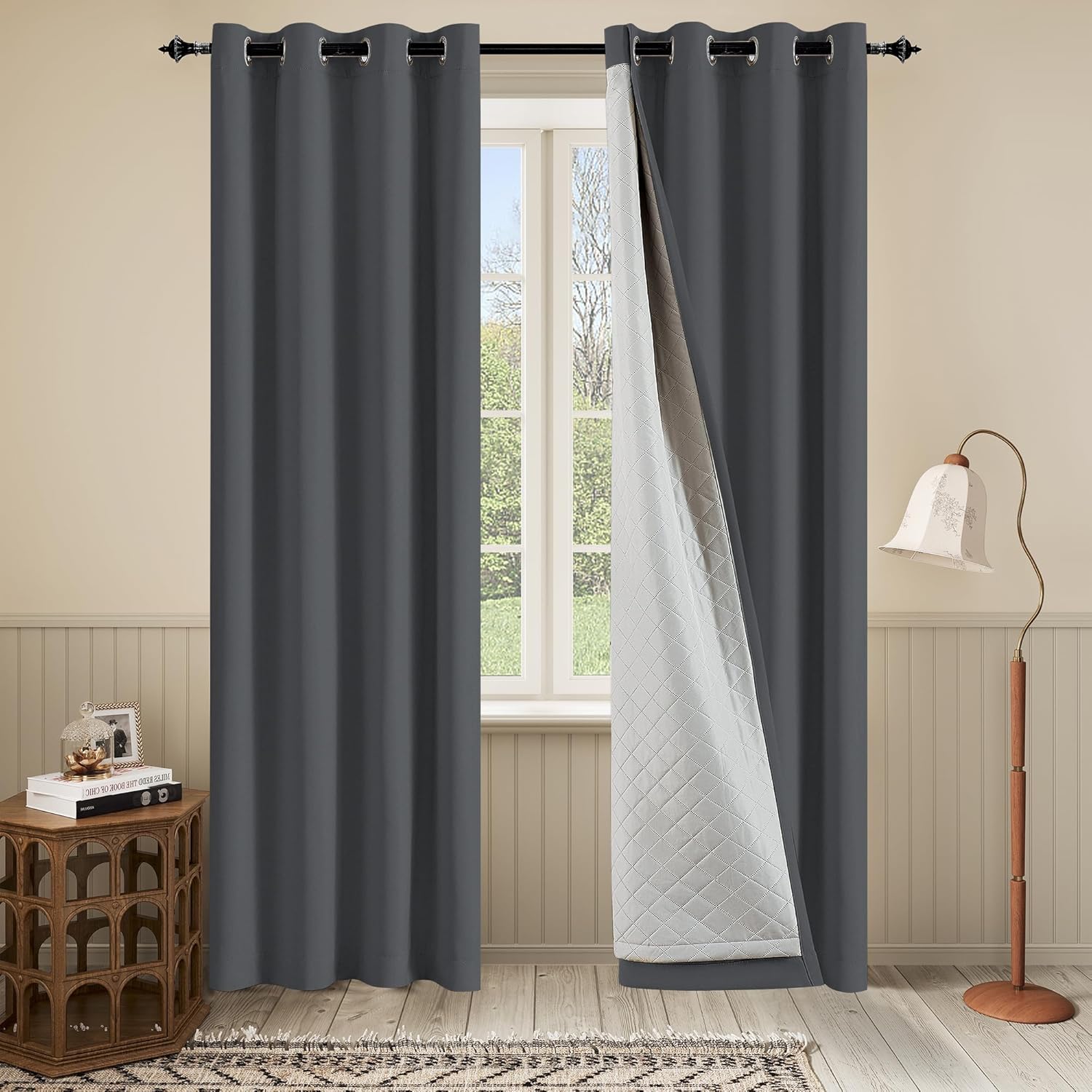 OYRING Noise Canceling Curtains Soundproof 3-in-1 Grommet Full Blackout Curtains for Bedroom Living Room 1 Panel（Grey,50x96 Inches）