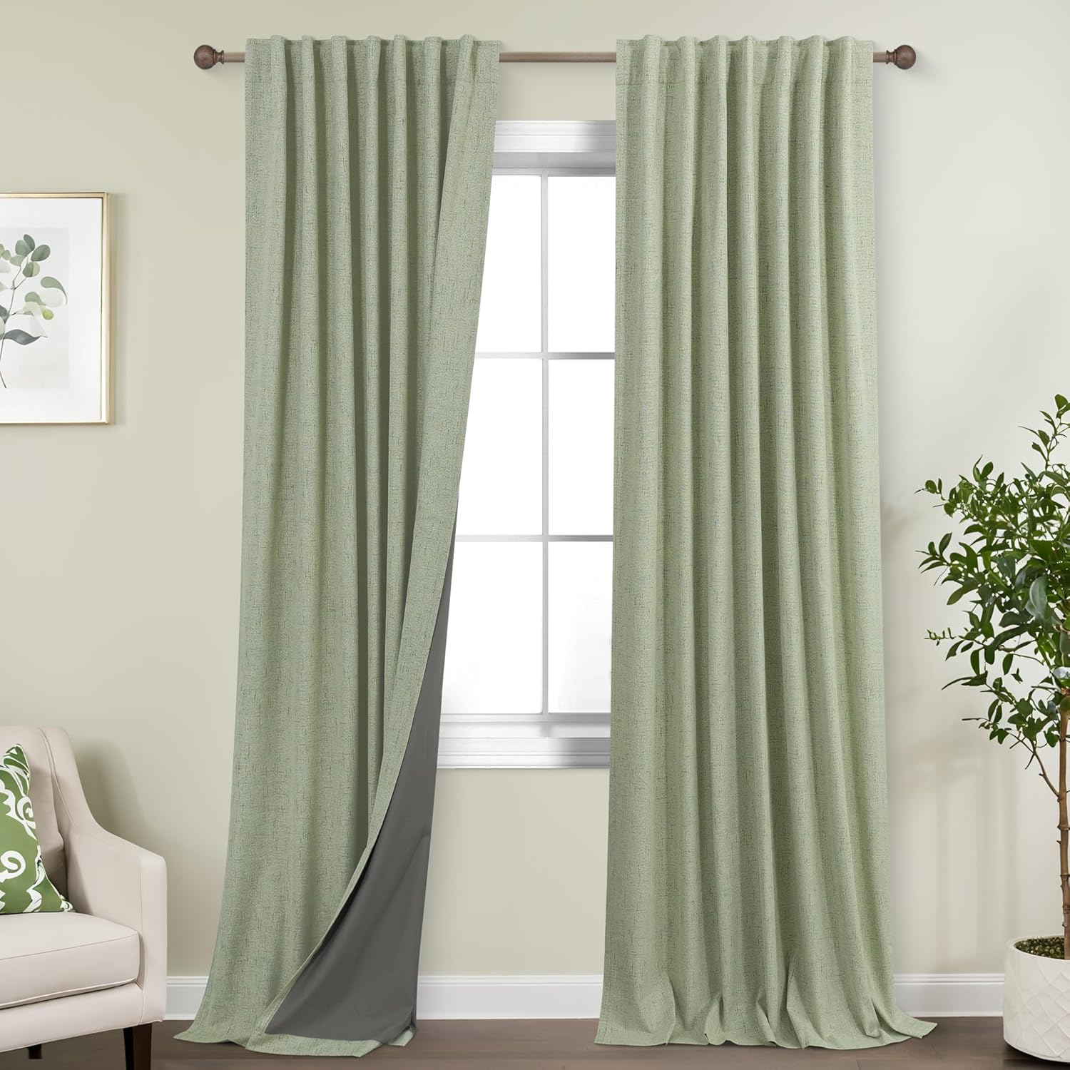 Extra Wide Soundproof Blackout Curtains with Pleated Back Tab Rod Pocket,96 Inch Long 2 Panel Set Thermal Curtain for Winter Insulated to Keep Cold Out Noise Reducing Curtains for Living Room Bedroom