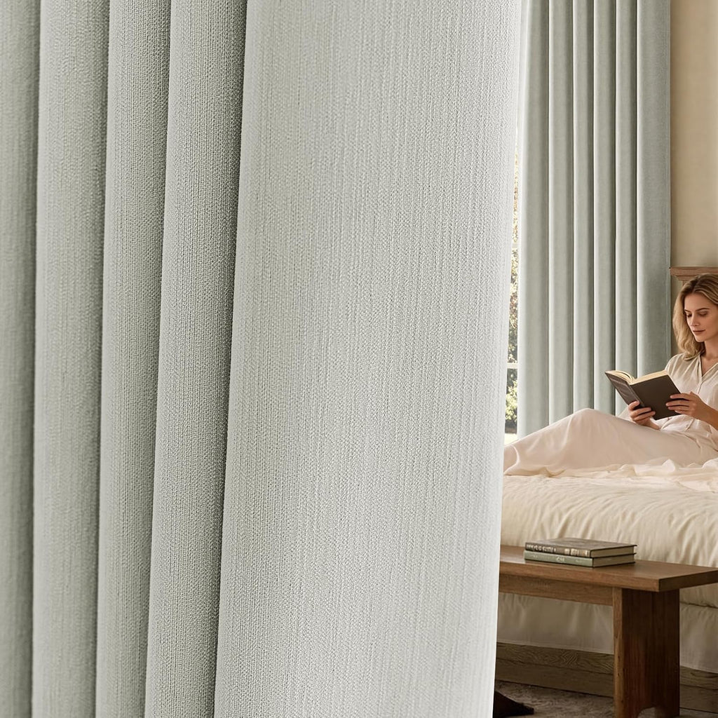 Chenille Blackout Curtains 96 Inches Long Thermal Insulated Curtains for Living Room Bedroom Grey Light Blocking Privacy Drapes Thick Noise Reducing Window Curtains 2 Panle Set Back Tab Neutral Drapes