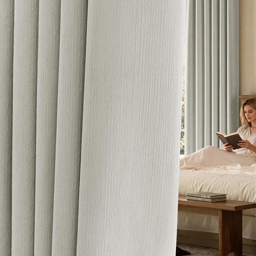 Chenille Blackout Curtains 96 Inches Long Thermal Insulated Curtains for Living Room Bedroom Grey Light Blocking Privacy Drapes Thick Noise Reducing Window Curtains 2 Panle Set Back Tab Neutral Drapes