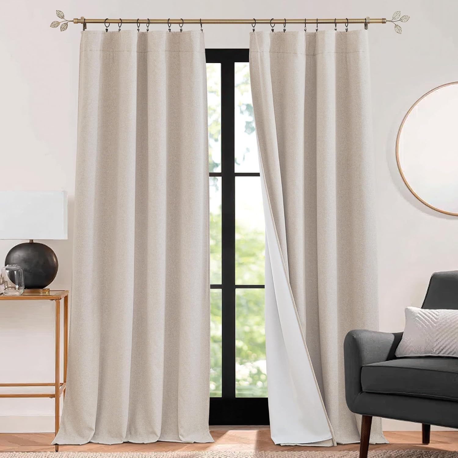 RYB HOME Soundproof Curtains Blackout - 3 Layers Light Block Noise Cancelling Thermal Insulated Curtains for Living Room Bedroom Room Divider, 52 inch Wide x 108 inch Long, Grey, 2 Panels