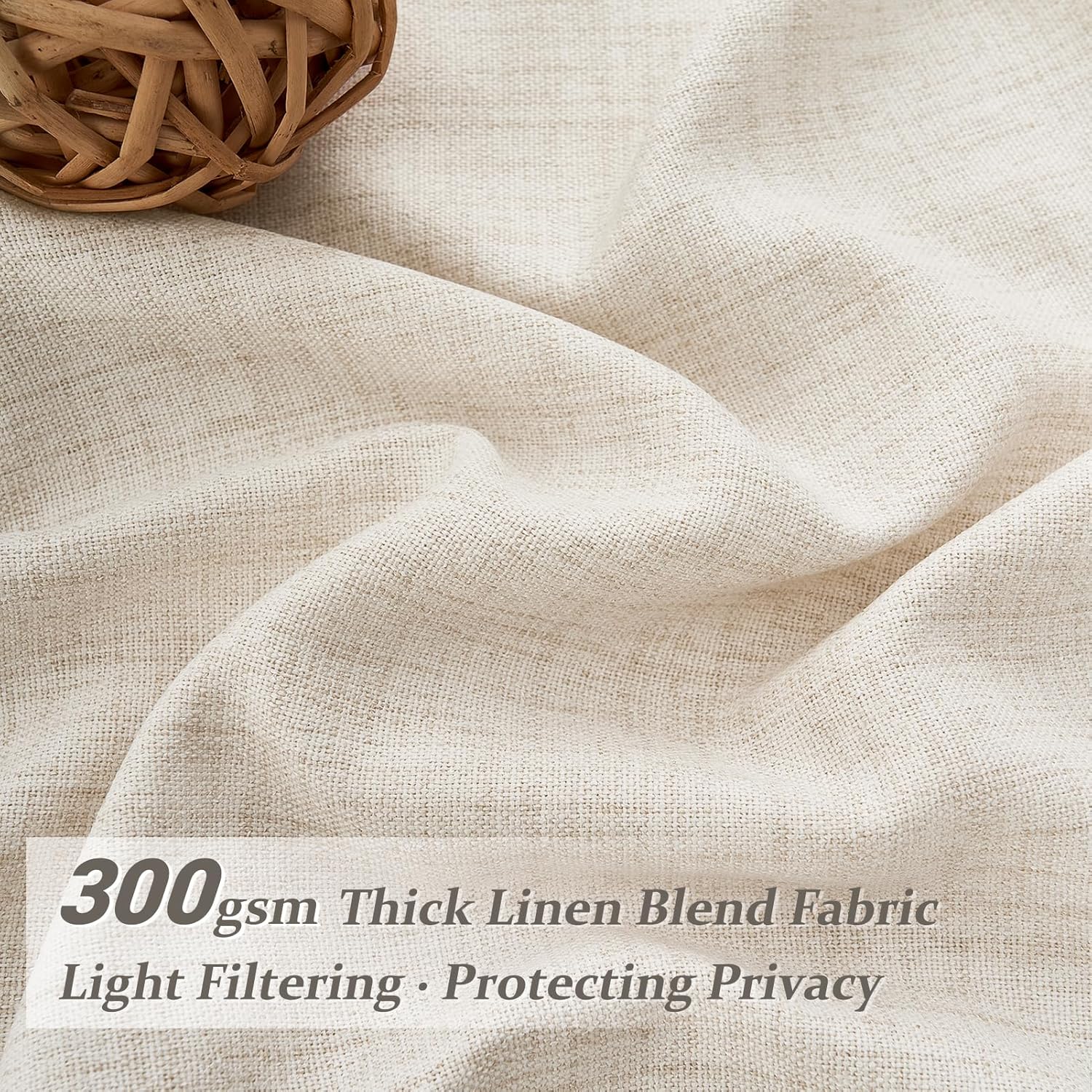 Pinch Pleated Linen Curtains 96 Inches Long for Living Room Bedroom, Light Filtering Boho Window Drape 96 inch 2 Panels Burgs with Hooks&Rings 8ft Cream Birch Sliding Glass Door Sheer Curtain Decor