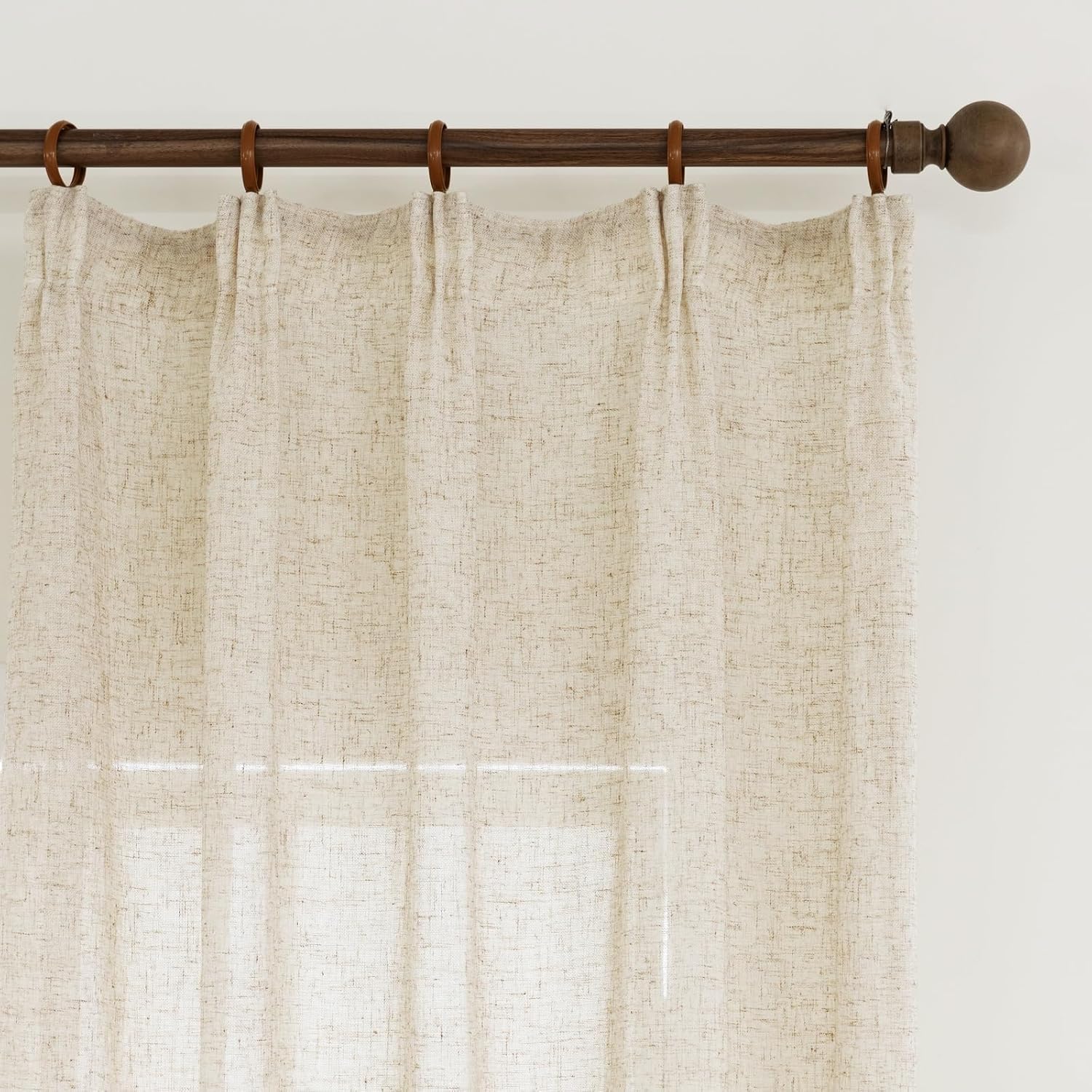 Ftinala Neutral Linen Semi Sheer Curtains 108 Inches Long, Cream Light Filtering Sliding Glass Door Curtains & Drapes, Modern Farmhouse Window Panel, Pinch Pleat Floor to Ceiling Curtain with Hook