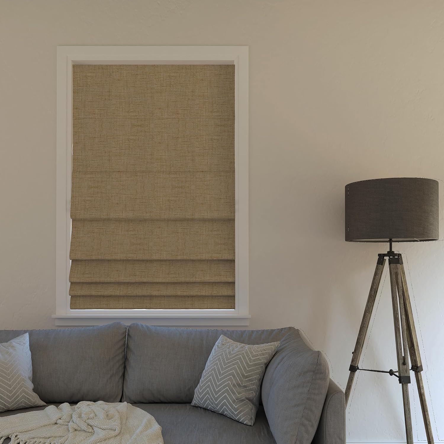 Sun Zero Seraphina Textured 100% Total Blackout Cordless Roman Shade, Taupe, 35" W x 64" H