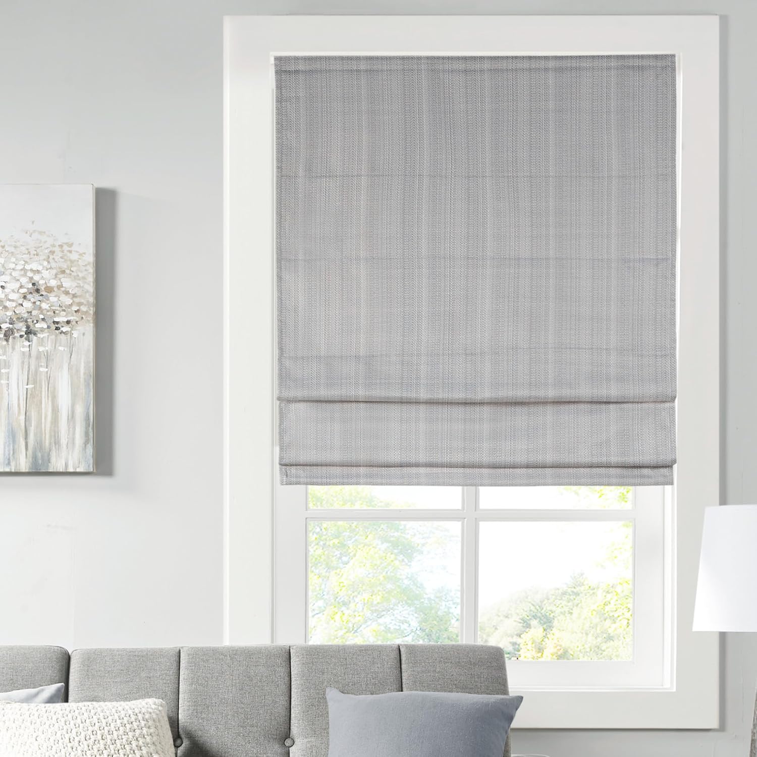 Madison Park Galen Cordless Roman Shade, 31"W x 64"H, Sheen Ivory – Room Darkening, Thermal Insulated, Energy Efficient Window Blind with Subtle Sheen Basketweave Fabric for Privacy