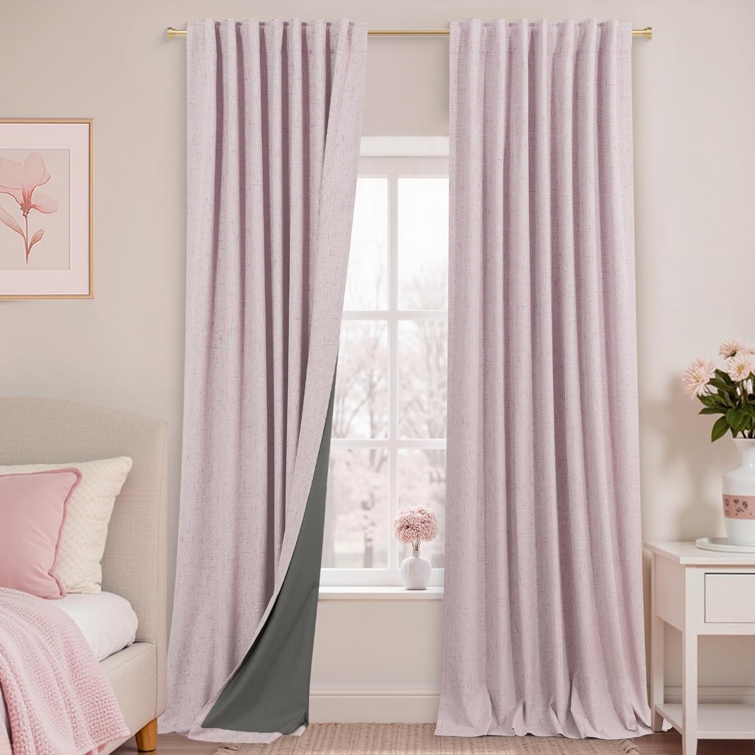 Extra Wide Soundproof Blackout Curtains with Pleated Back Tab Rod Pocket,96 Inch Long 2 Panel Set Thermal Curtain for Winter Insulated to Keep Cold Out Noise Reducing Curtains for Living Room Bedroom