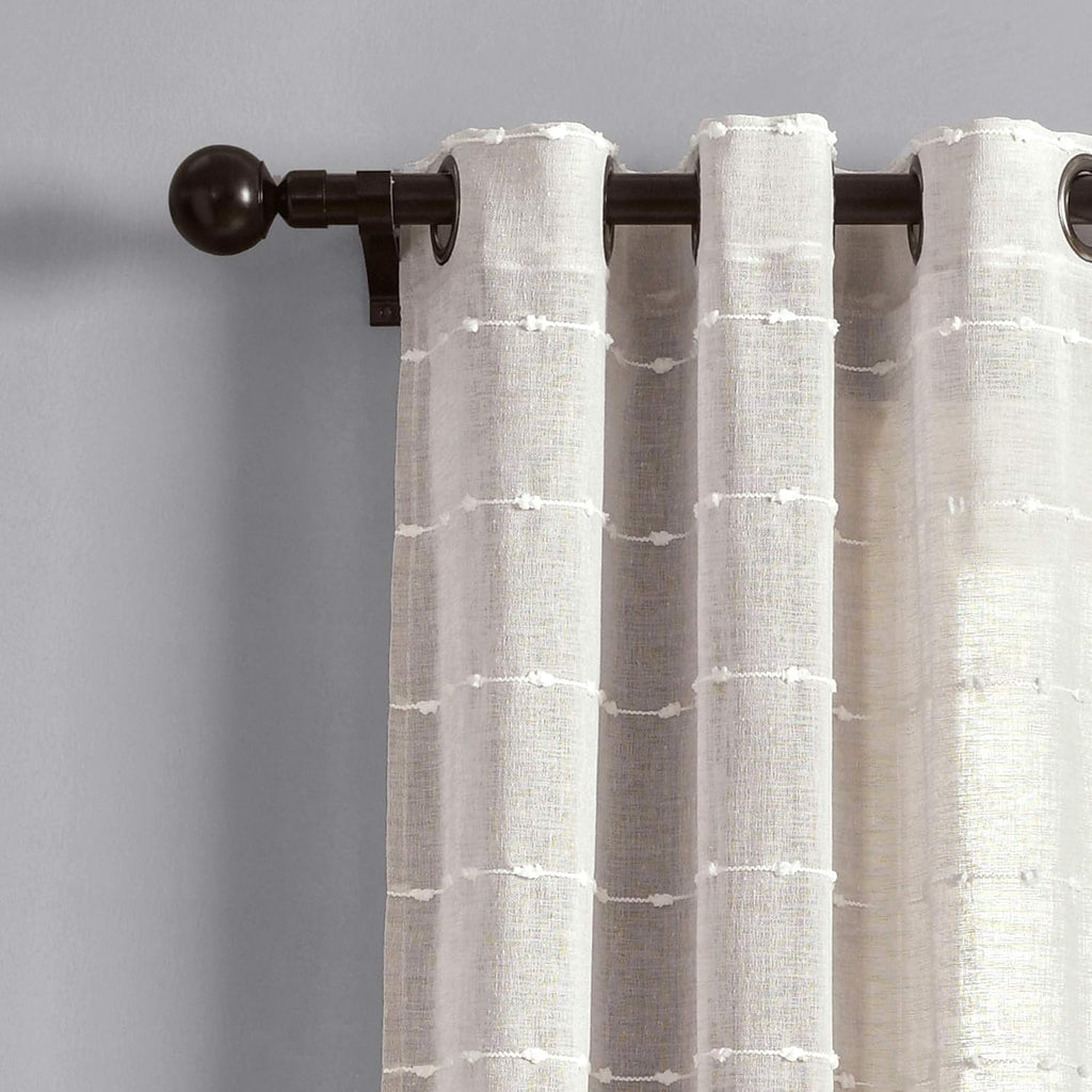 Lush Decor Farmhouse Textured Grommet Sheer Window Curtain Panel Pair, 38"W x 95"L, Beige