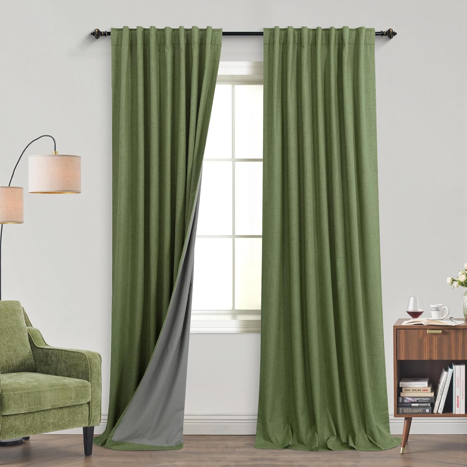 Extra Wide Soundproof Blackout Curtains with Pleated Back Tab Rod Pocket,96 Inch Long 2 Panel Set Thermal Curtain for Winter Insulated to Keep Cold Out Noise Reducing Curtains for Living Room Bedroom