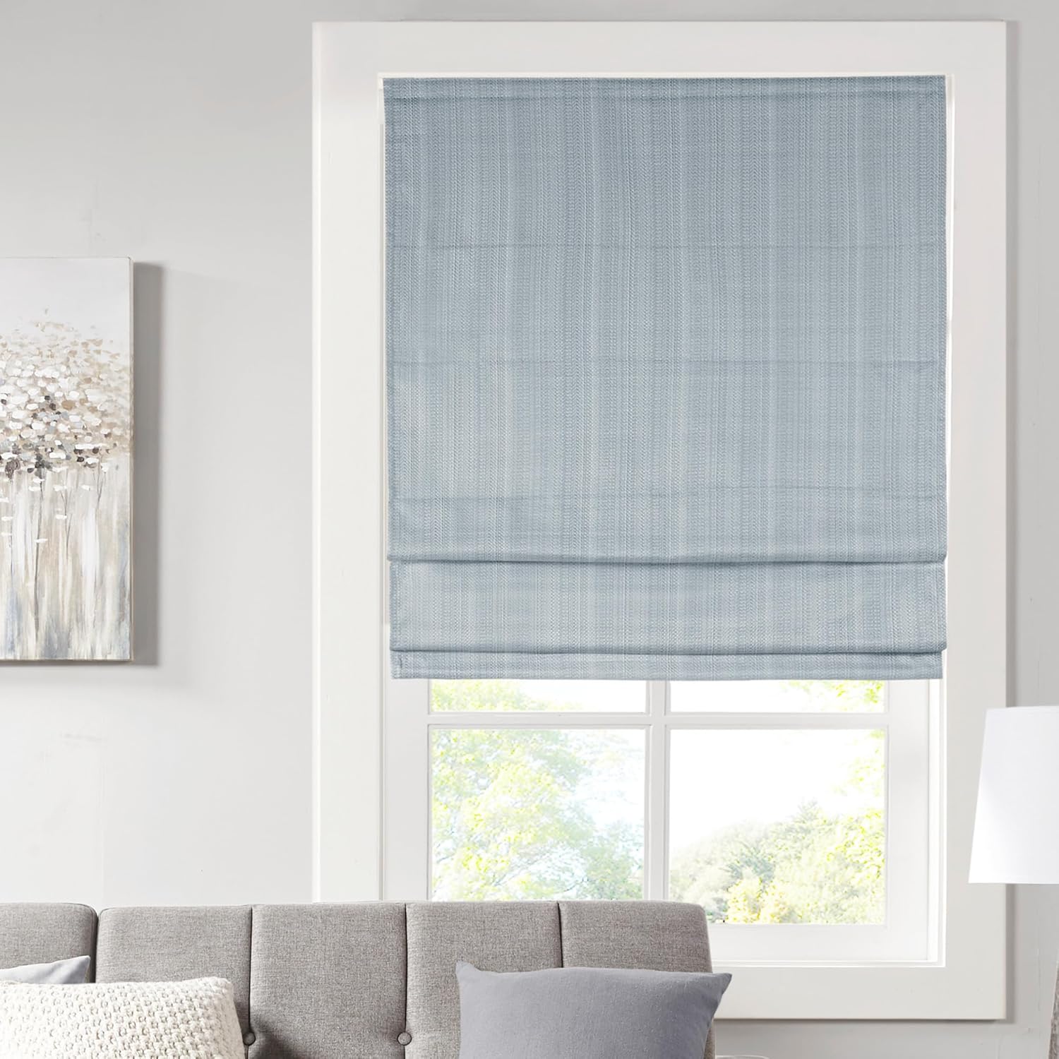 Madison Park Kyler Cordless Roman Shades - Single Panel, Lightweight Linen Blend Fabric, Natural Design, Easy Installation, Light Filtering Window Blind, Bedroom, Living Room Decor 27"W x 64"H Natural