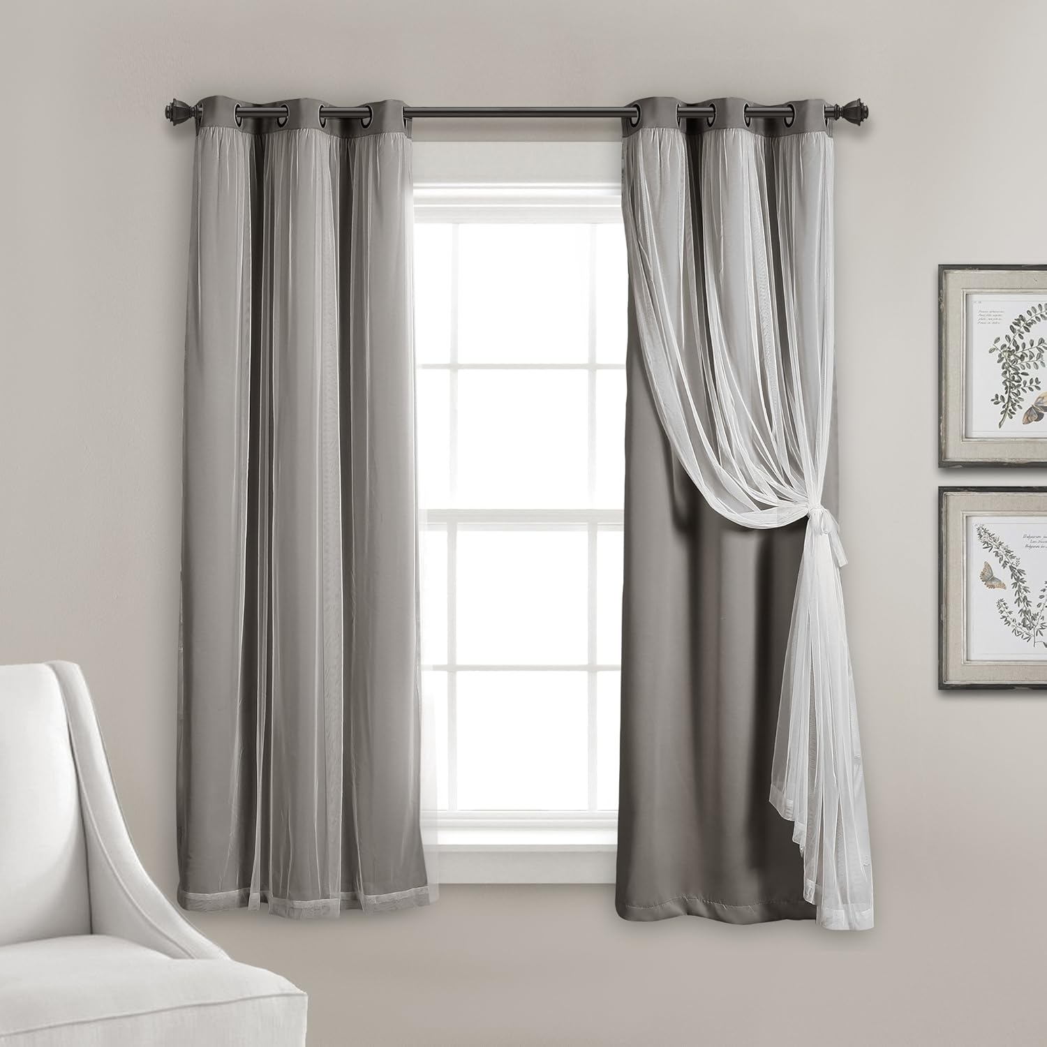 Lush Decor Sheer Grommet Curtains With Insulated Blackout Lining, Window Curtain Panels, Pair, 38"W x 120"L, Wheat - Curtain With Sheer Overlay, Elegant Blackout Curtains for Bedroom