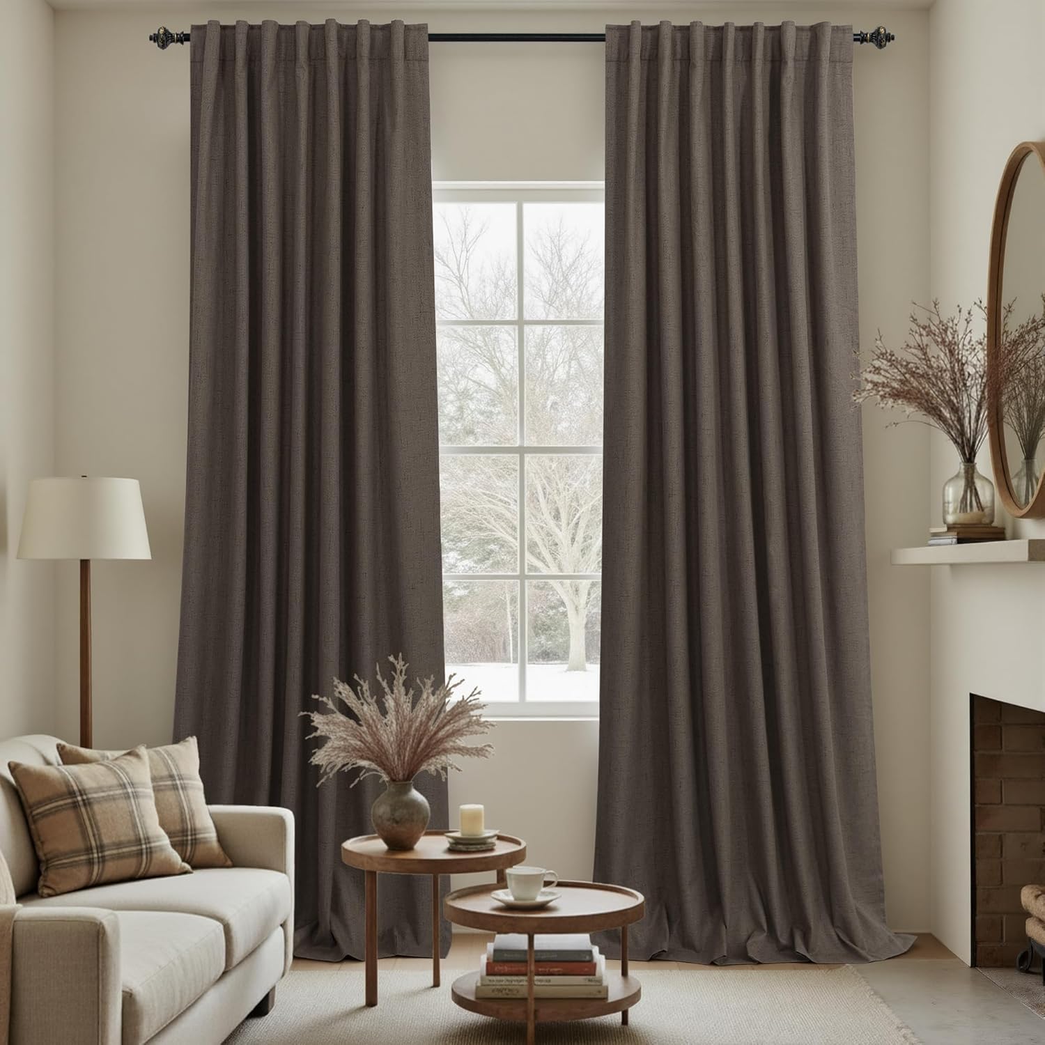 Extra Wide Soundproof Blackout Curtains with Pleated Back Tab Rod Pocket,96 Inch Long 2 Panel Set Thermal Curtain for Winter Insulated to Keep Cold Out Noise Reducing Curtains for Living Room Bedroom