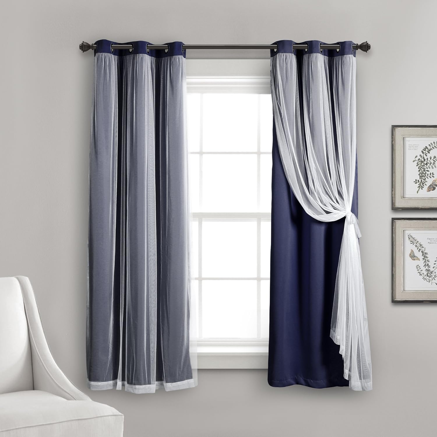 Lush Decor Sheer Grommet Curtains With Insulated Blackout Lining, Window Curtain Panels, Pair, 38"W x 120"L, Wheat - Curtain With Sheer Overlay, Elegant Blackout Curtains for Bedroom