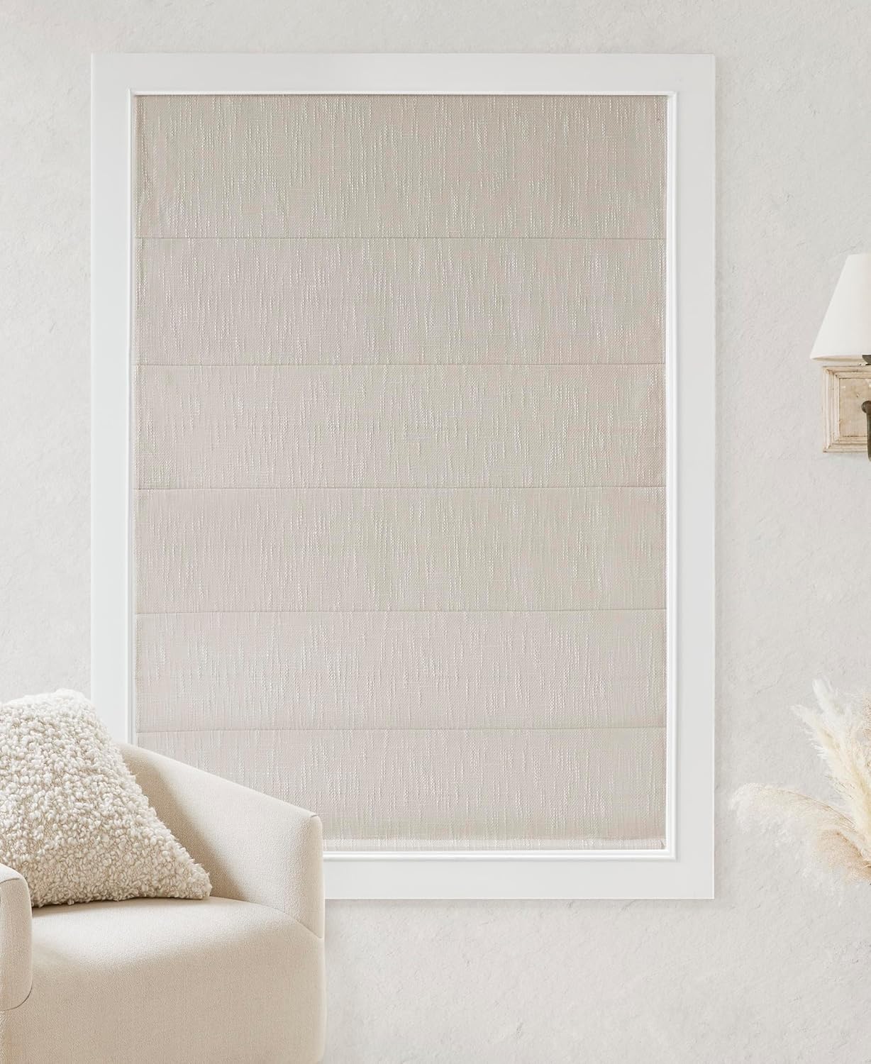 Madison Park Kyler Cordless Roman Shades - Single Panel, Lightweight Linen Blend Fabric, Natural Design, Easy Installation, Light Filtering Window Blind, Bedroom, Living Room Decor 27"W x 64"H Natural