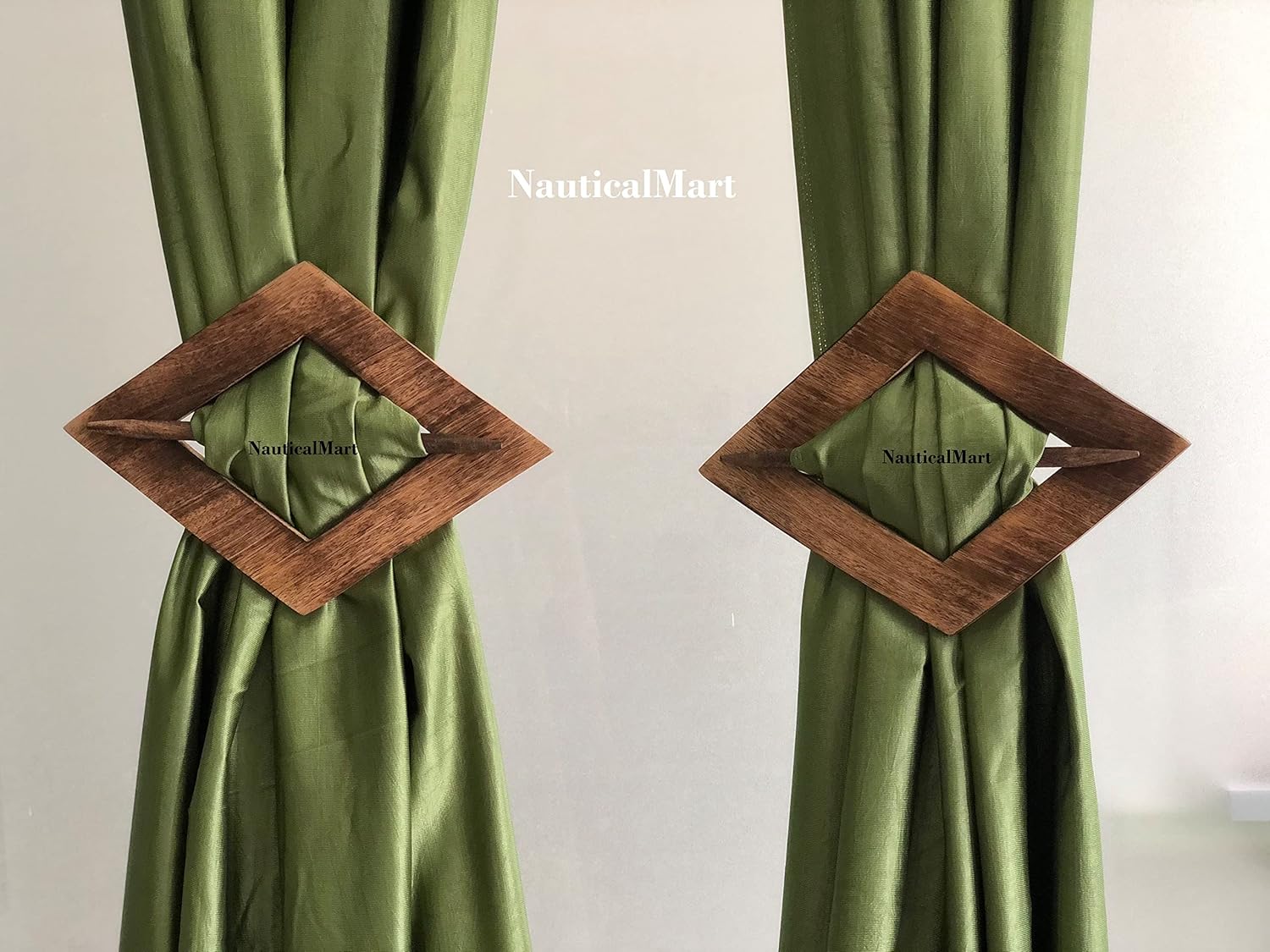 Decorative Wooden Curtain Tiebacks Set of 2 Window Treatment Holdbacks Drape Binds Hand Carved with Rustic Finish Home Decor