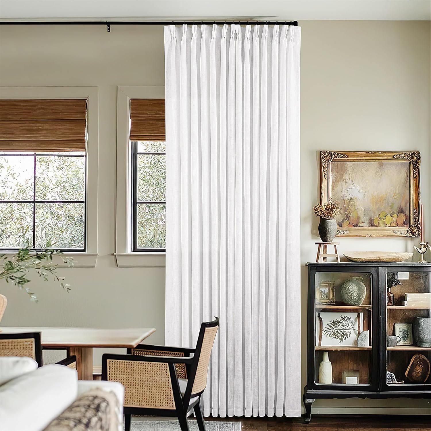 Natural Pinch Pleated Linen Curtains 84 Inch Length 2 Panels for Living Room Bedroom Textured Cream Ivory Birch Semi Sheer Boho Neutral Back Tab Pinch Pleat Hooks Rings Window Curtain 84 Inches Long