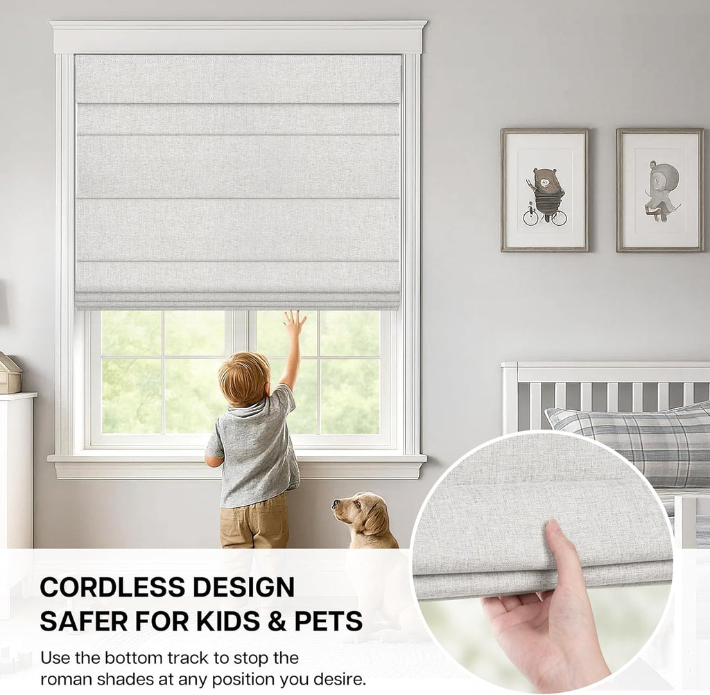 LazBlinds No Drill Roman Shades for Windows, Cordless Blackout Window Shades with UV Protection, Polyester Fabric for Bedroom & Living Room, 35" W x 64" H, Natural