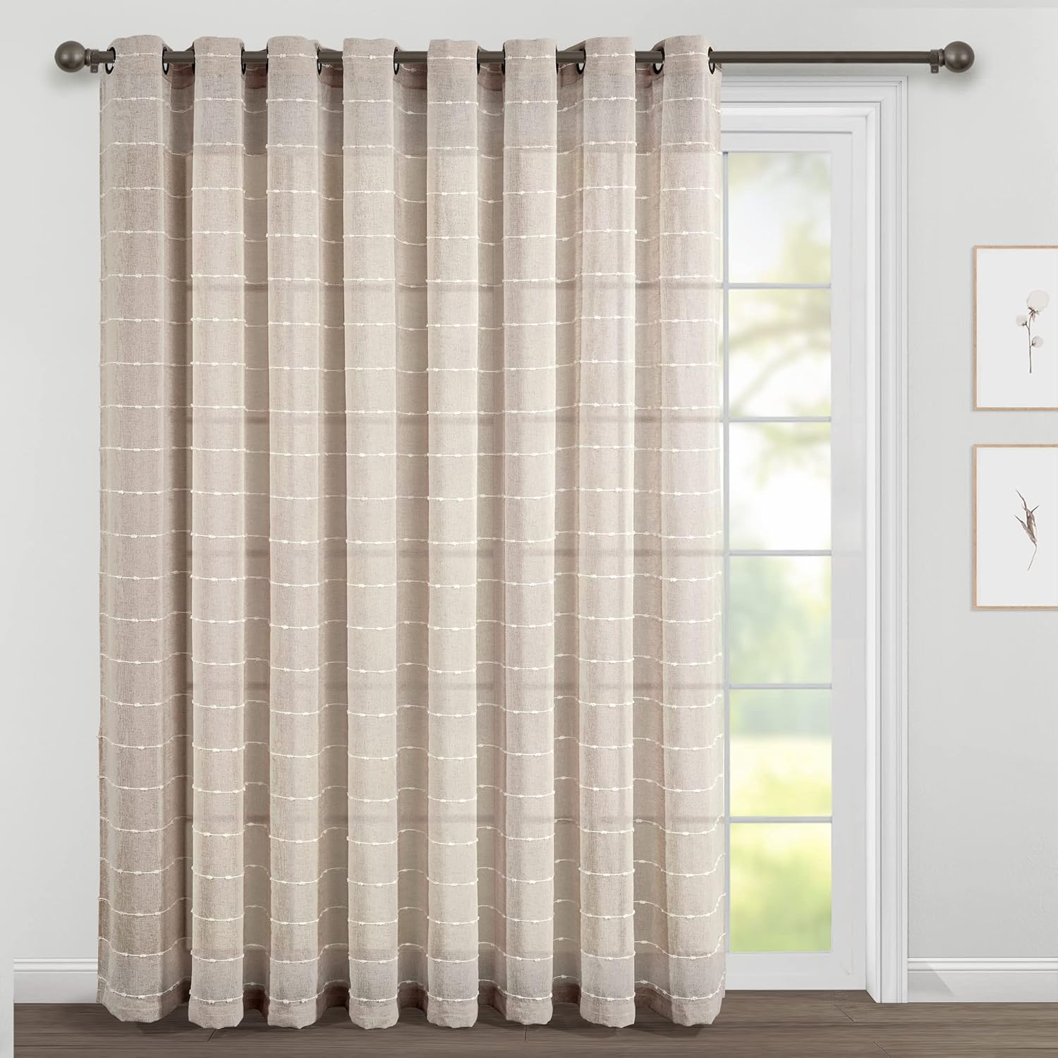 Lush Decor Farmhouse Textured Grommet Sheer Window Curtain Panel Pair, 38"W x 95"L, Beige