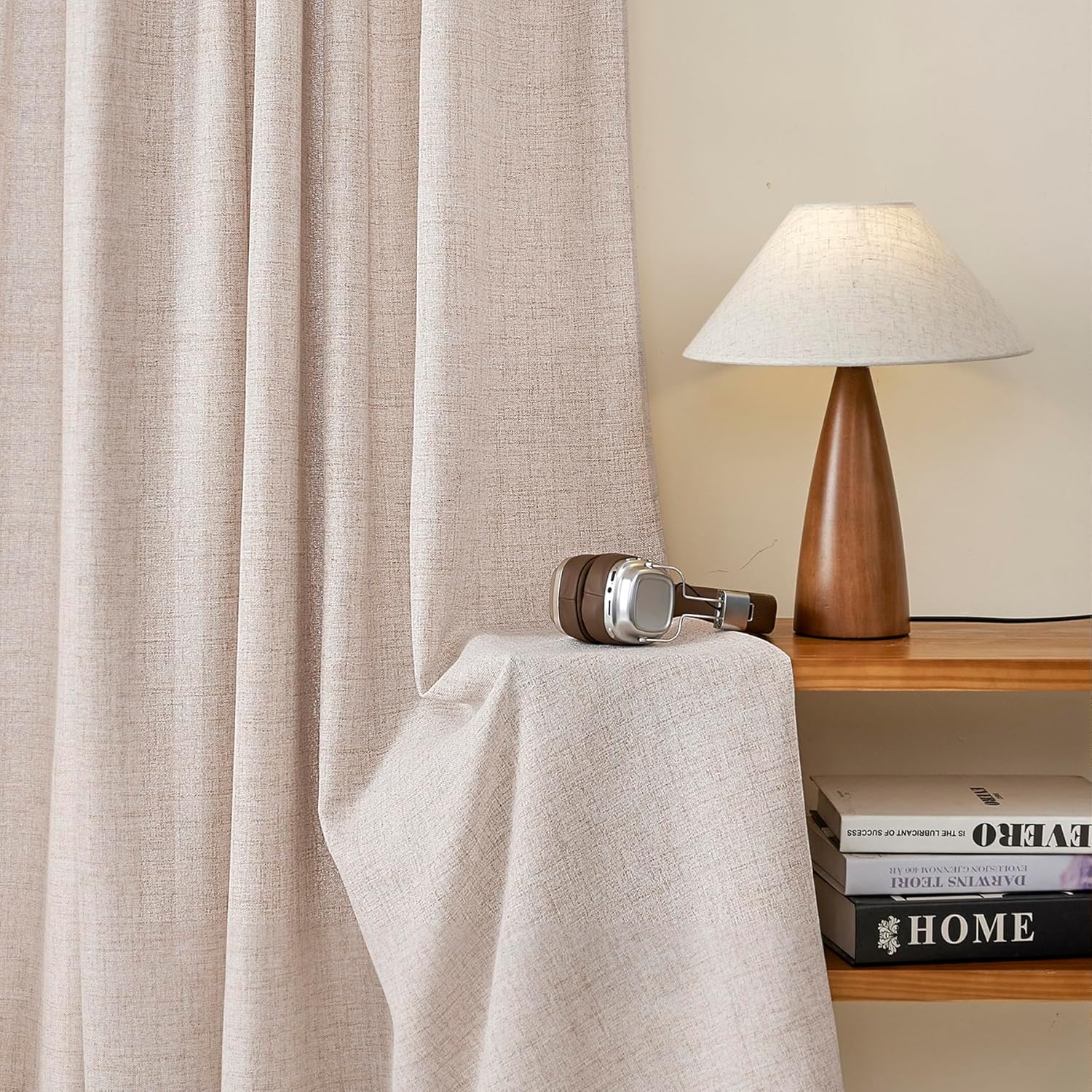 Ftinala Neutral Linen Semi Sheer Curtains 108 Inches Long, Cream Light Filtering Sliding Glass Door Curtains & Drapes, Modern Farmhouse Window Panel, Pinch Pleat Floor to Ceiling Curtain with Hook