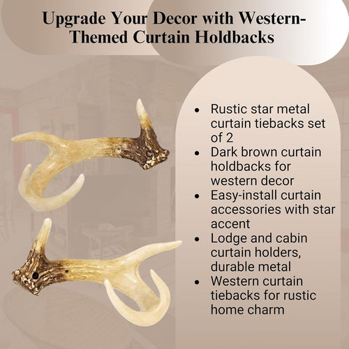 BestGiftEver Faux Antler Curtain Tiebacks Set of 2 for Cabin Lodge Home Decor - Rustic Antler Holdbacks and Curtain Holders for Wall - Ideal for Outdoor Nature Lovers and Hunting Enthusiast