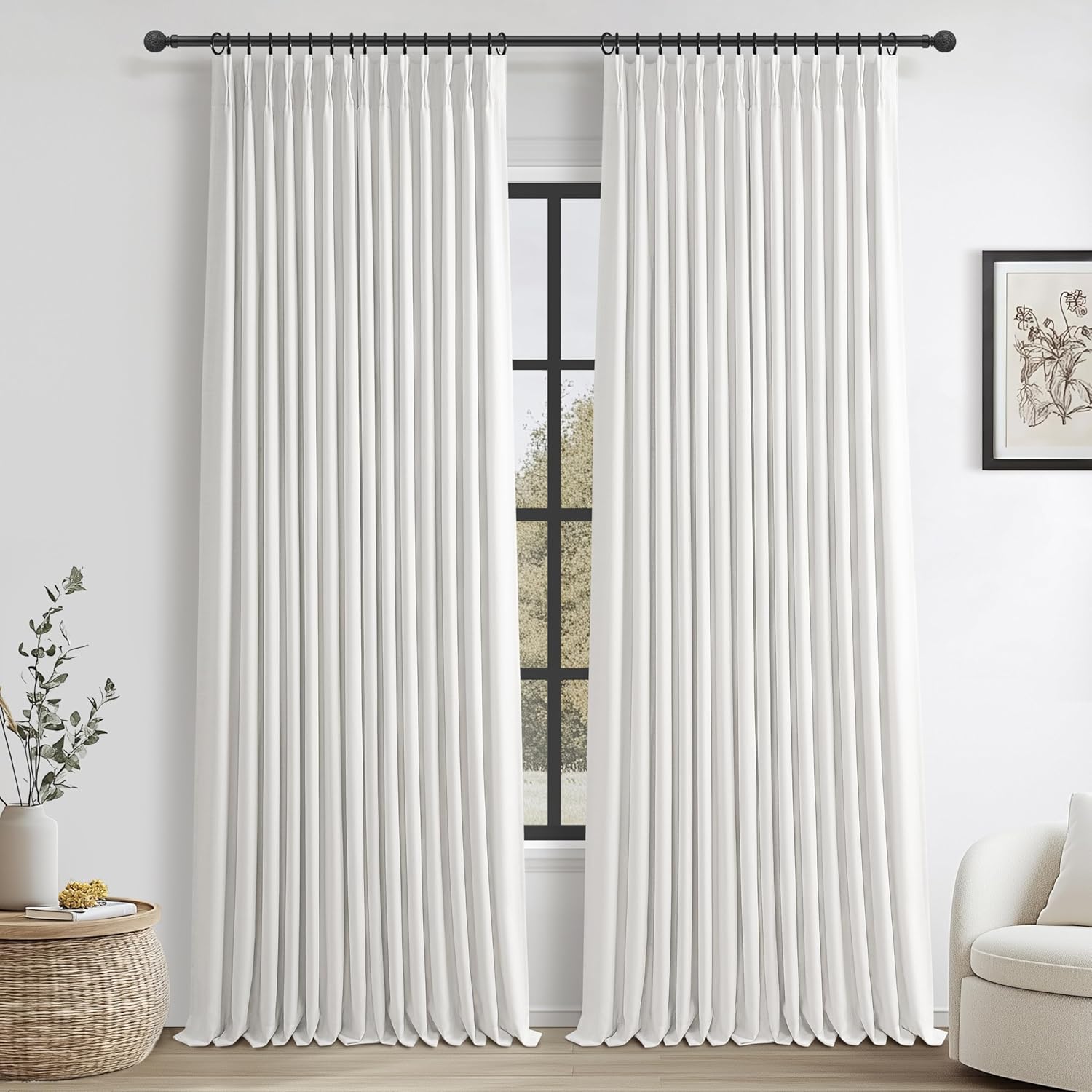 Dark Flax 100% Blackout Curtains 90 Inches Long for Kids Room, Memory Trained Pinch Pleated Thermal Noise Reducing Natural Linen Privacy Light Block Aesthetic Windows Drapes Brown Colored 2 Panels Set