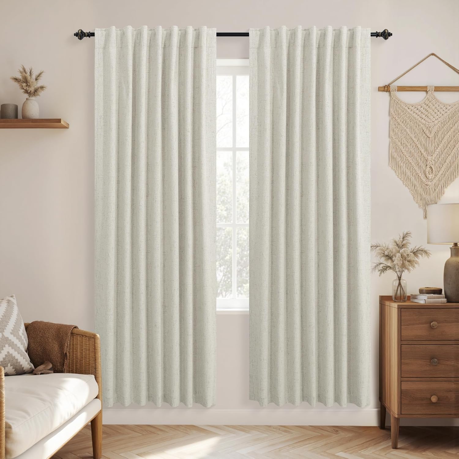Extra Wide Soundproof Blackout Curtains with Pleated Back Tab Rod Pocket,96 Inch Long 2 Panel Set Thermal Curtain for Winter Insulated to Keep Cold Out Noise Reducing Curtains for Living Room Bedroom