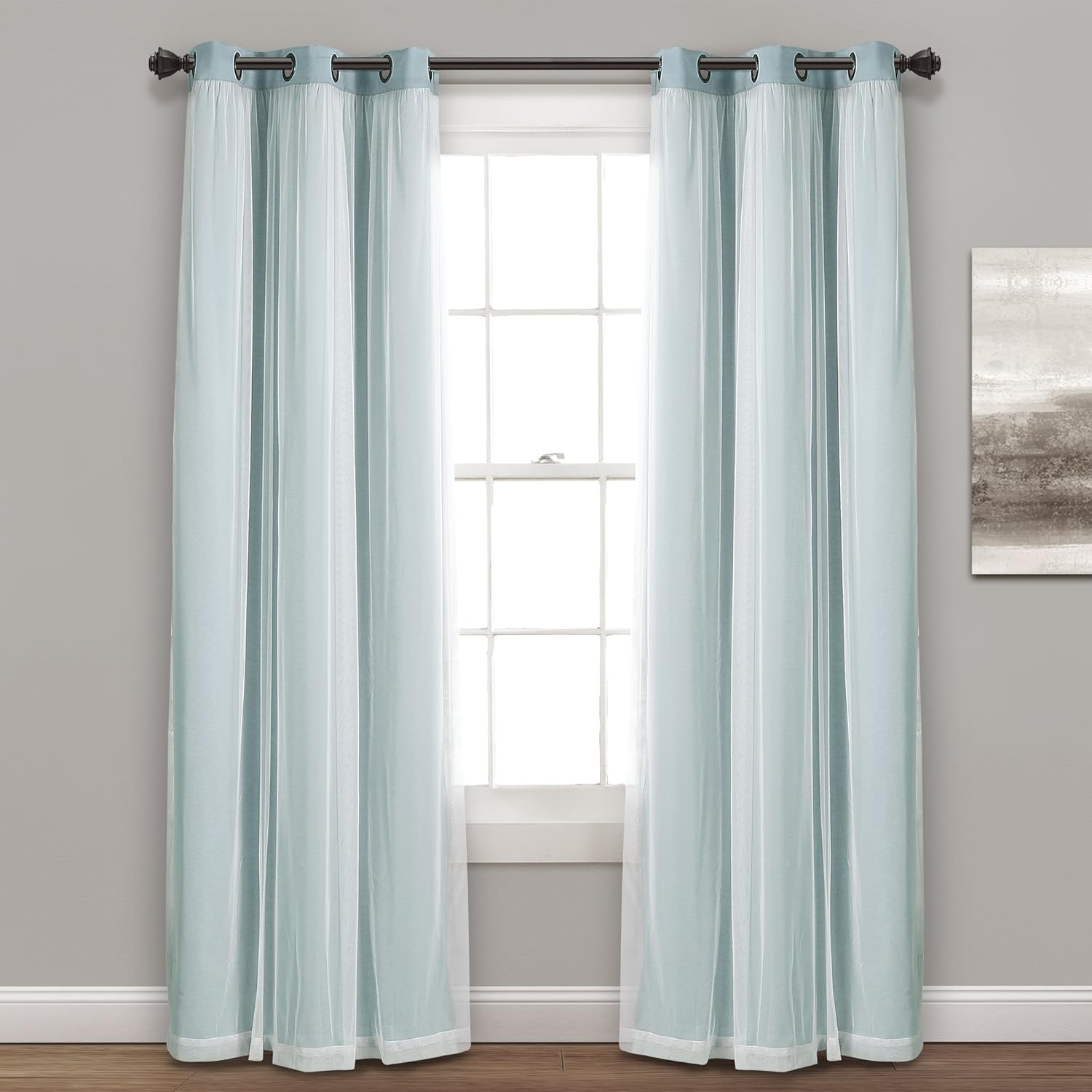 Lush Decor Sheer Grommet Curtains With Insulated Blackout Lining, Window Curtain Panels, Pair, 38"W x 120"L, Wheat - Curtain With Sheer Overlay, Elegant Blackout Curtains for Bedroom