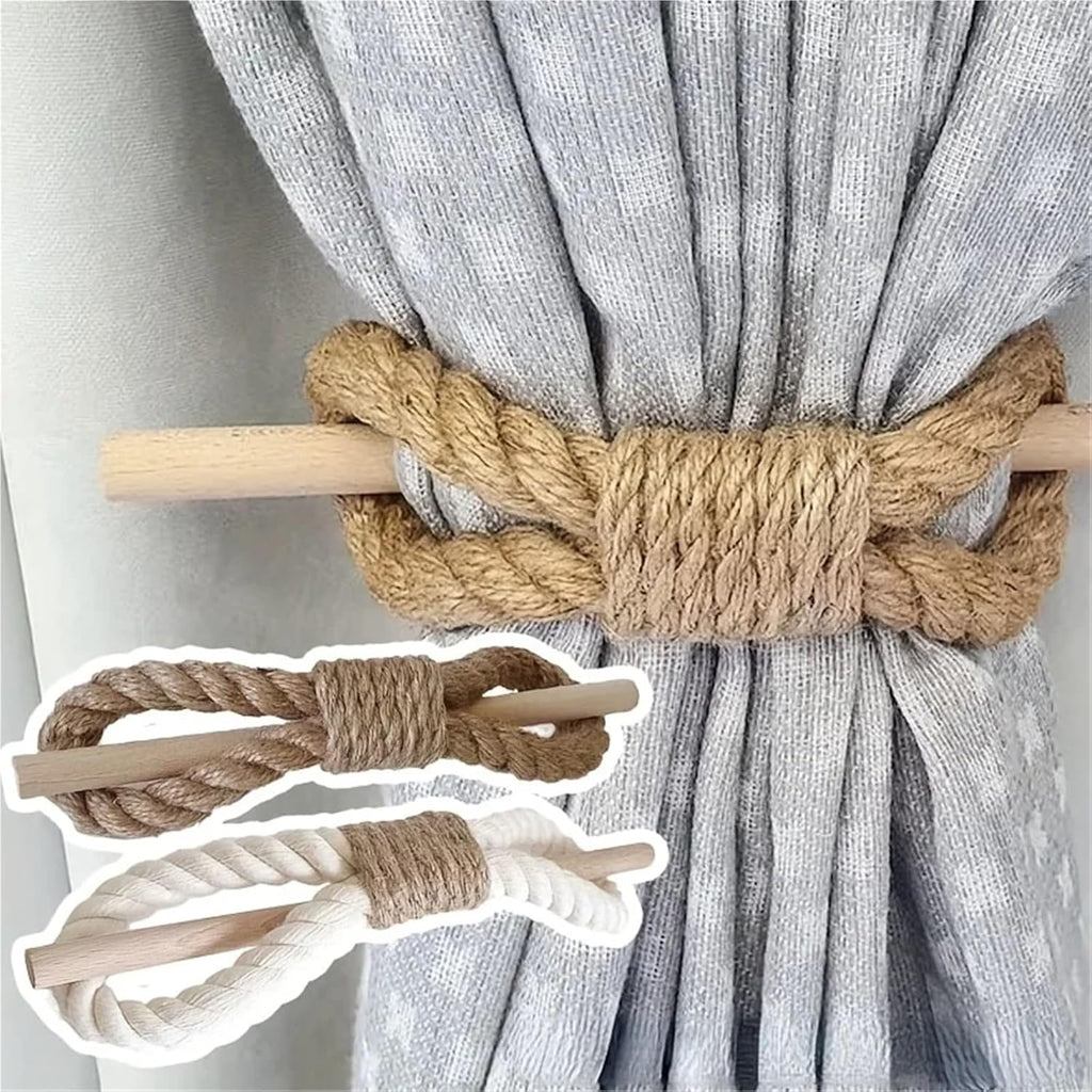 Curtain Tiebacks 12pcs Solid Wooden Curtain Tieback - Simple Rope Holdback for Home Decor(Brown)