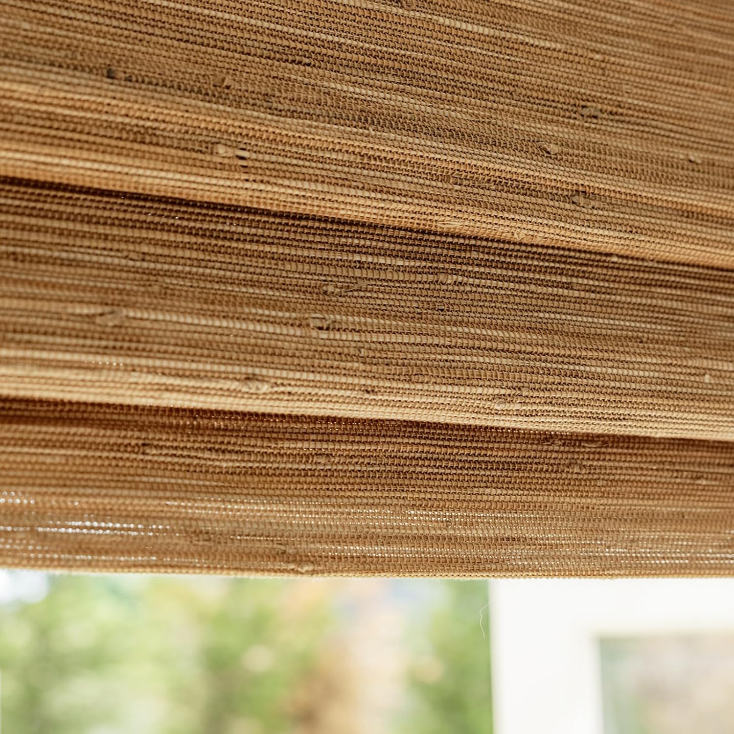 DEJAVU Cordless Bamboo Roman Shades, Blackout Light Filtering Blinds for Indoor Windows, Natural Woven Shades With Valance for Patio, Doors, Easy to Install, Pecan Color