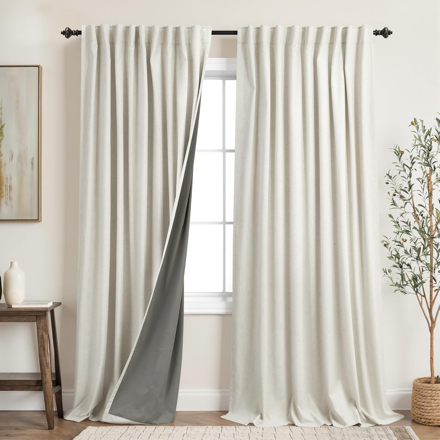 Extra Wide Soundproof Blackout Curtains with Pleated Back Tab Rod Pocket,96 Inch Long 2 Panel Set Thermal Curtain for Winter Insulated to Keep Cold Out Noise Reducing Curtains for Living Room Bedroom