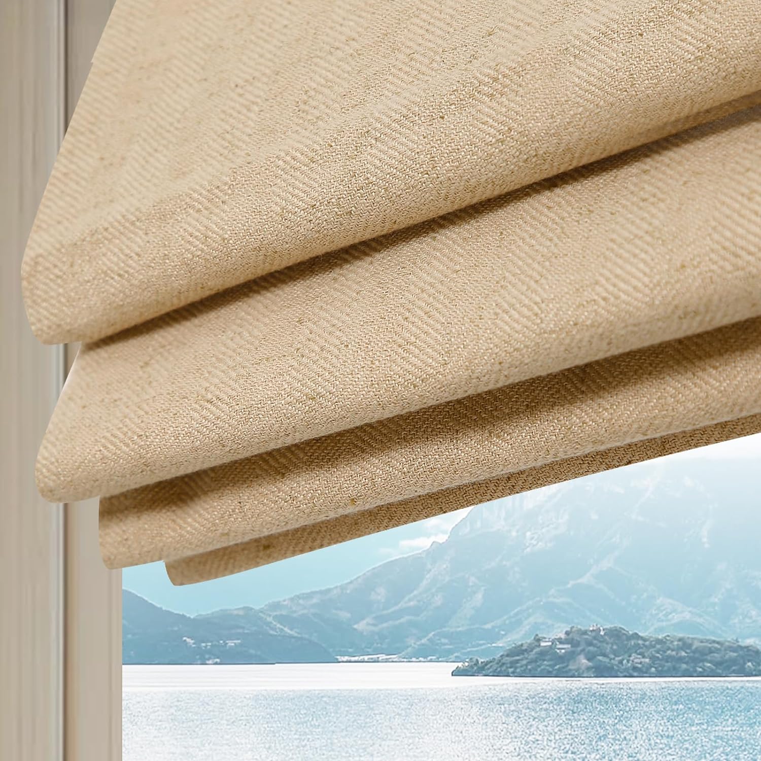 Artdix Cordless Linen Roman Shades, Natural Custom Fabric Room Darkening Roman Window Shades Blinds for Doors, French Doors, Kitchen Windows, Bathroom Windows