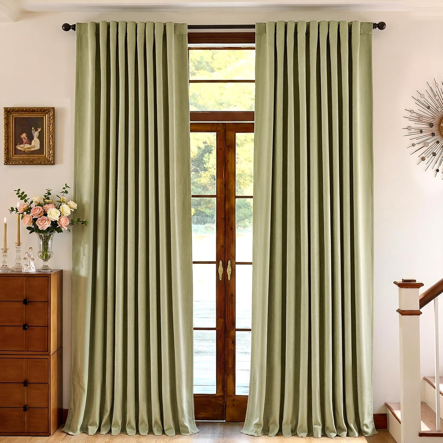 Chenille Blackout Curtains 96 Inches Long Thermal Insulated Curtains for Living Room Bedroom Grey Light Blocking Privacy Drapes Thick Noise Reducing Window Curtains 2 Panle Set Back Tab Neutral Drapes