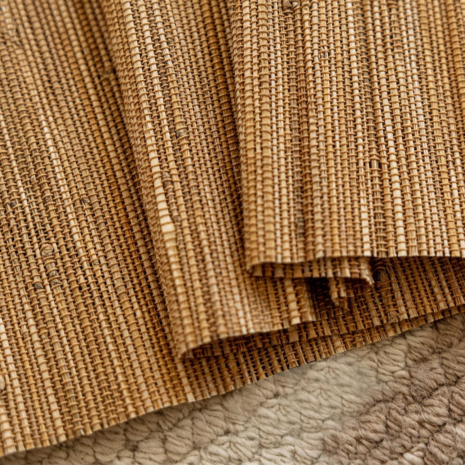 DEJAVU Cordless Bamboo Roman Shades, Blackout Light Filtering Blinds for Indoor Windows, Natural Woven Shades With Valance for Patio, Doors, Easy to Install, Pecan Color