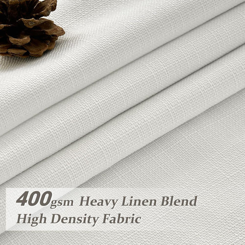 Beige White Blackout Floor to Ceiling Curtains 100 Inch Long for Sliding Door, Memory Trained Pinch Pleated Custom Double Layer Thick Linen Curtain Noise Reducing Light Blocking Bedroom Window Drapes
