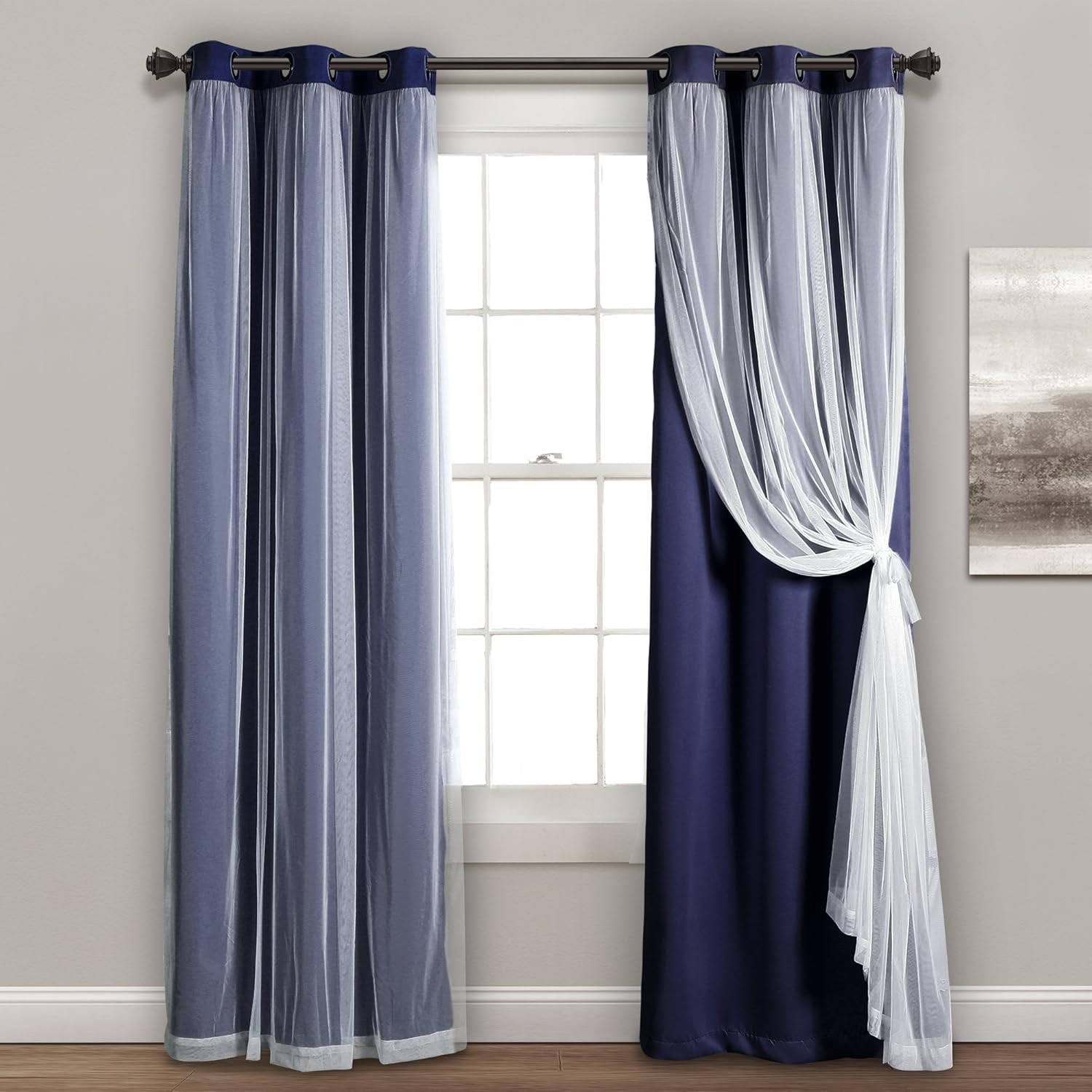 Lush Decor Sheer Grommet Curtains With Insulated Blackout Lining, Window Curtain Panels, Pair, 38"W x 120"L, Wheat - Curtain With Sheer Overlay, Elegant Blackout Curtains for Bedroom