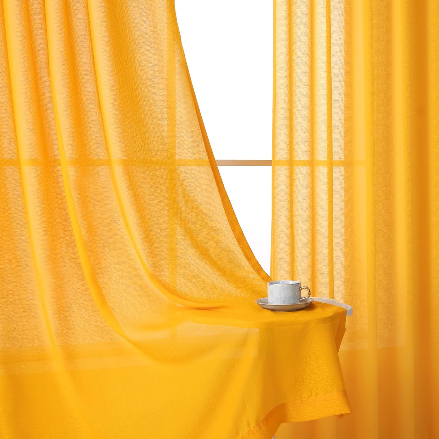 KangBang Pinch Pleat Sheer Curtains 112 Inches Long 2 Panels, Light Filtering Tree Branch Texture Soft Voile Drapes for Living Room Hotel Dorm, Gauzy and Breezy Window Panels, White,42x112 Inch