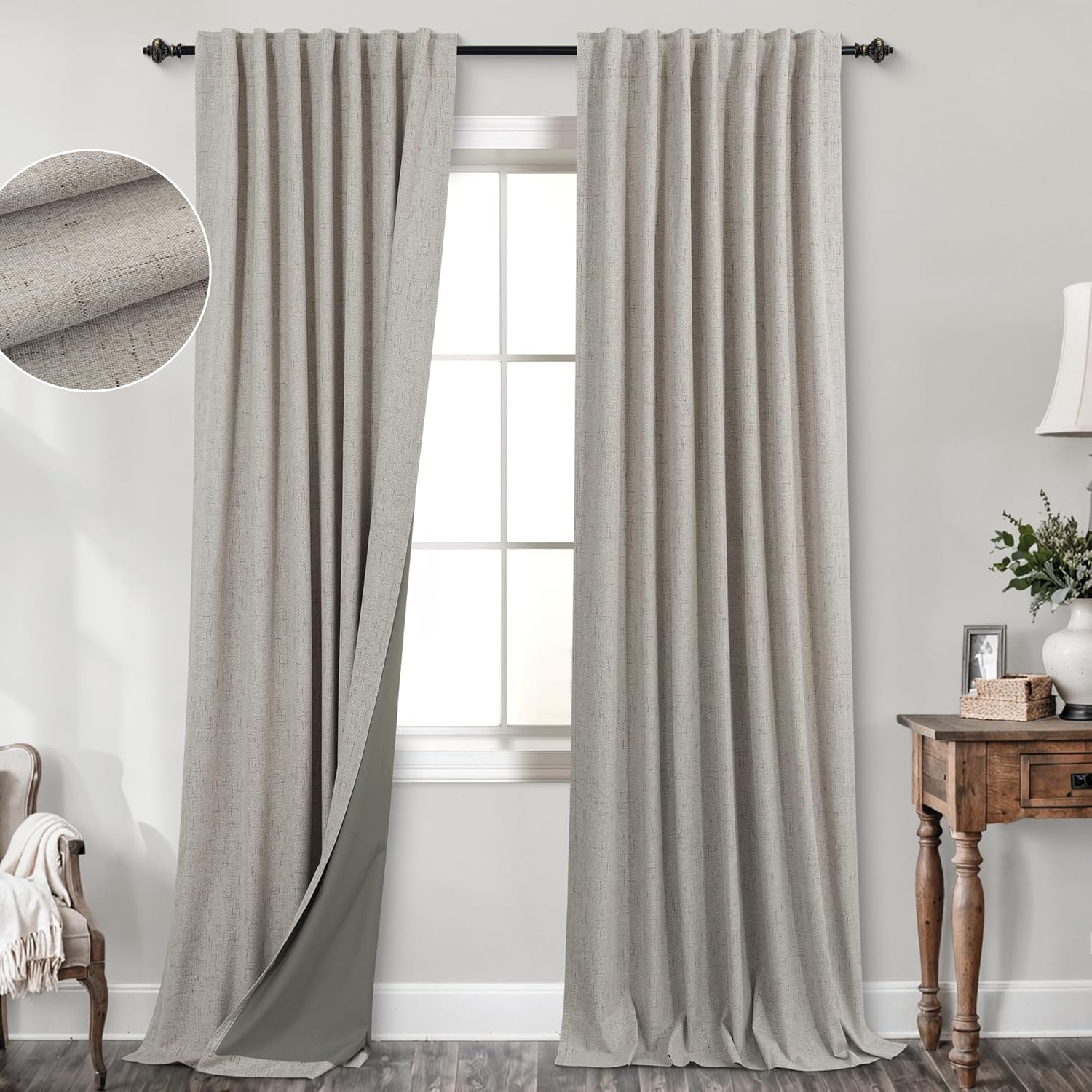 Extra Wide Soundproof Blackout Curtains with Pleated Back Tab Rod Pocket,96 Inch Long 2 Panel Set Thermal Curtain for Winter Insulated to Keep Cold Out Noise Reducing Curtains for Living Room Bedroom