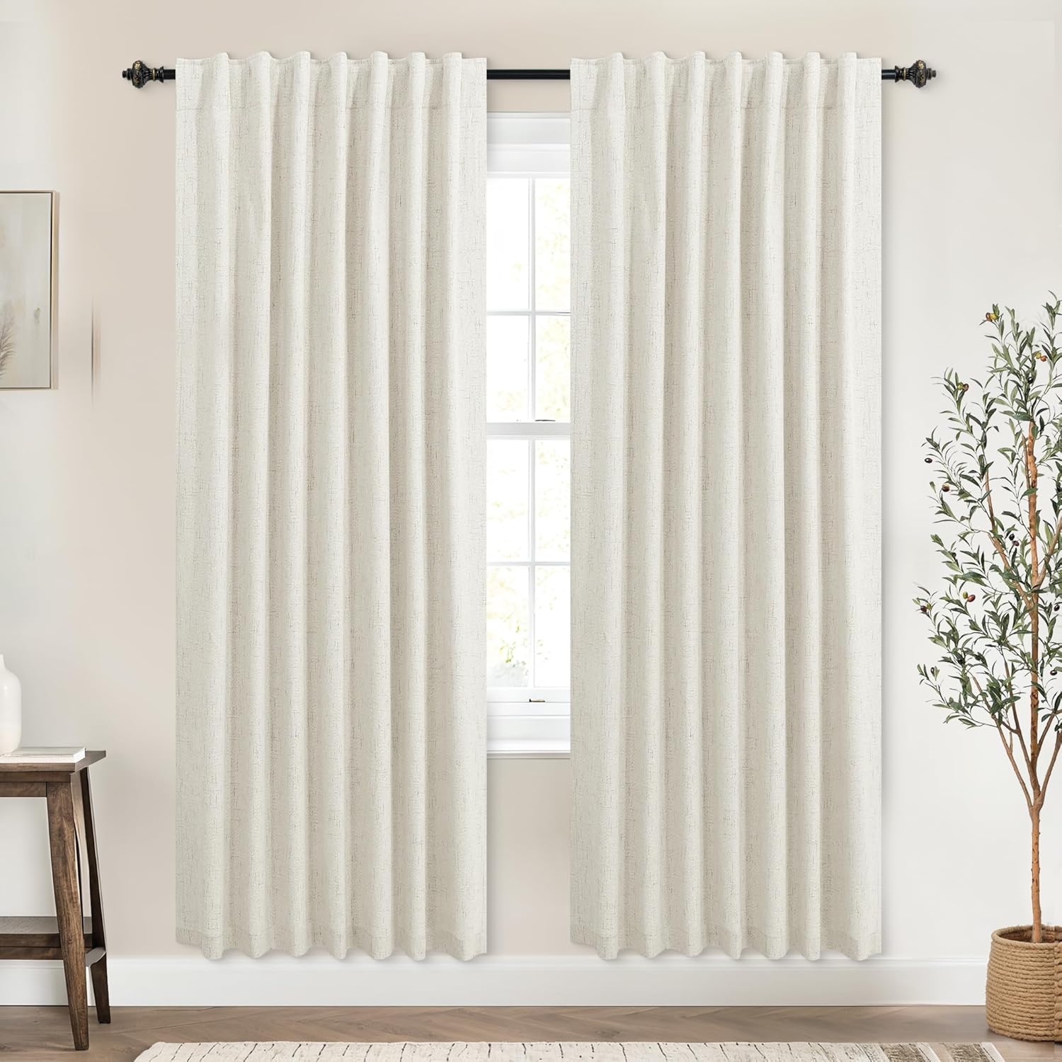 Extra Wide Soundproof Blackout Curtains with Pleated Back Tab Rod Pocket,96 Inch Long 2 Panel Set Thermal Curtain for Winter Insulated to Keep Cold Out Noise Reducing Curtains for Living Room Bedroom