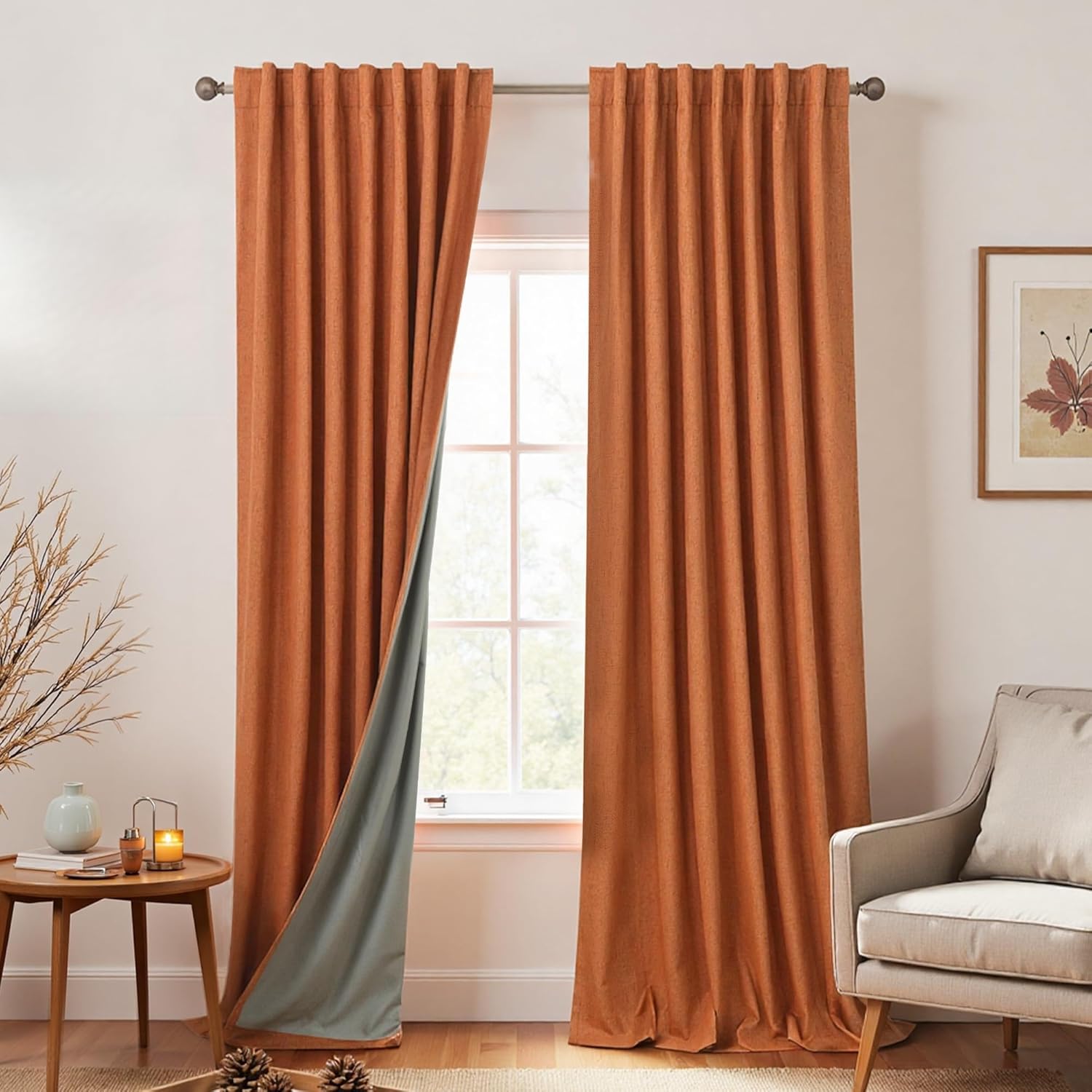 Extra Wide Soundproof Blackout Curtains with Pleated Back Tab Rod Pocket,96 Inch Long 2 Panel Set Thermal Curtain for Winter Insulated to Keep Cold Out Noise Reducing Curtains for Living Room Bedroom