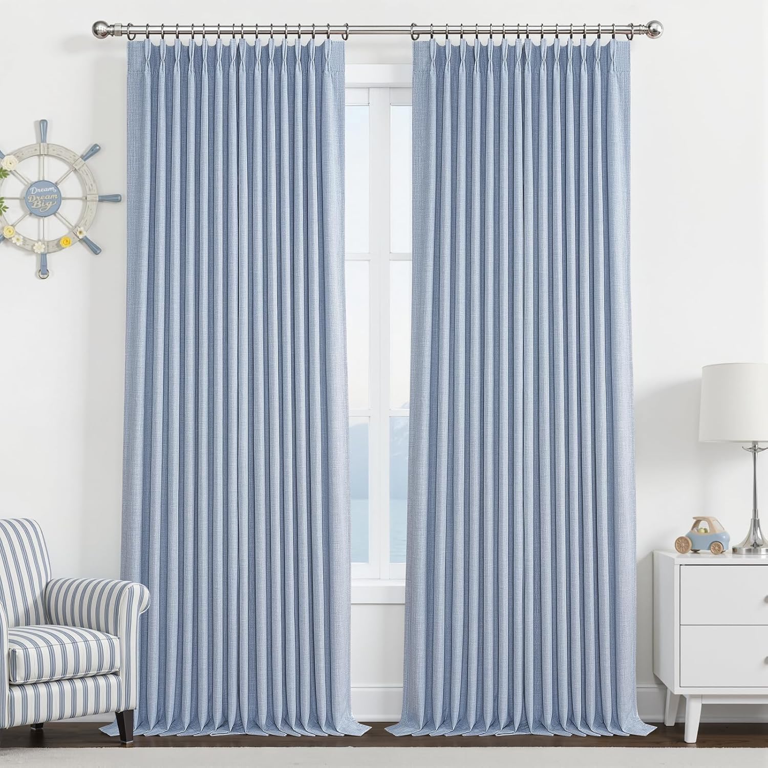 Beige White Blackout Floor to Ceiling Curtains 100 Inch Long for Sliding Door, Memory Trained Pinch Pleated Custom Double Layer Thick Linen Curtain Noise Reducing Light Blocking Bedroom Window Drapes
