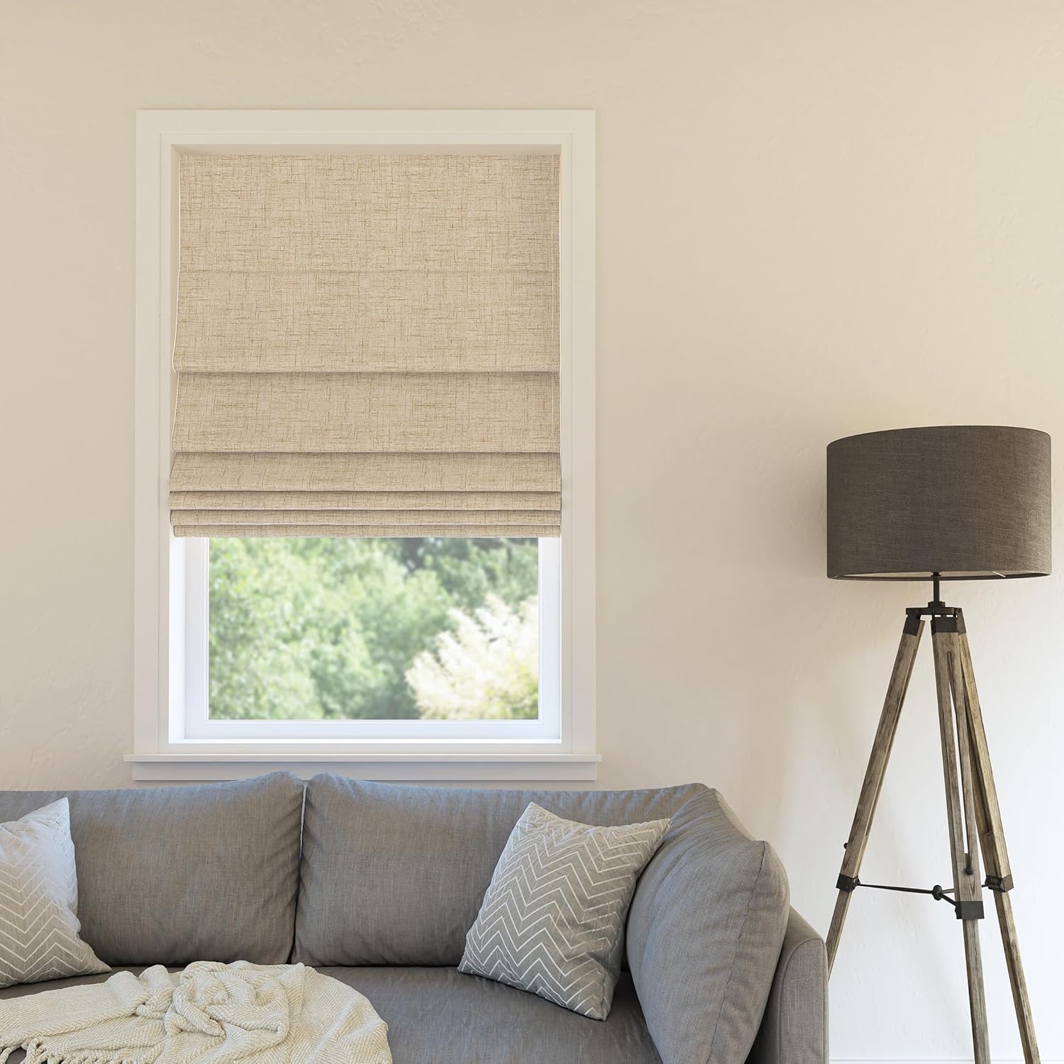 Sun Zero Seraphina Textured 100% Total Blackout Cordless Roman Shade, Taupe, 35" W x 64" H