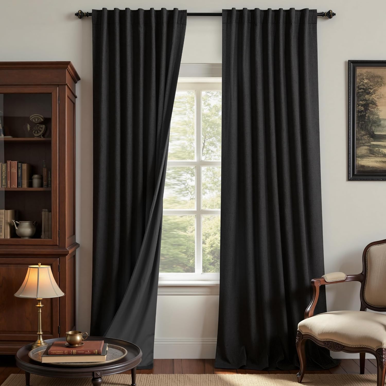 Extra Wide Soundproof Blackout Curtains with Pleated Back Tab Rod Pocket,96 Inch Long 2 Panel Set Thermal Curtain for Winter Insulated to Keep Cold Out Noise Reducing Curtains for Living Room Bedroom